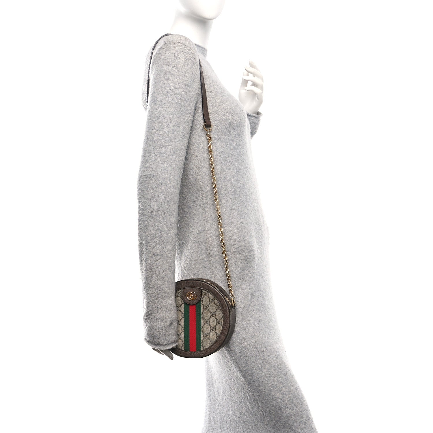 GG Supreme Monogram Web Mini Ophidia Round Shoulder Bag Brown