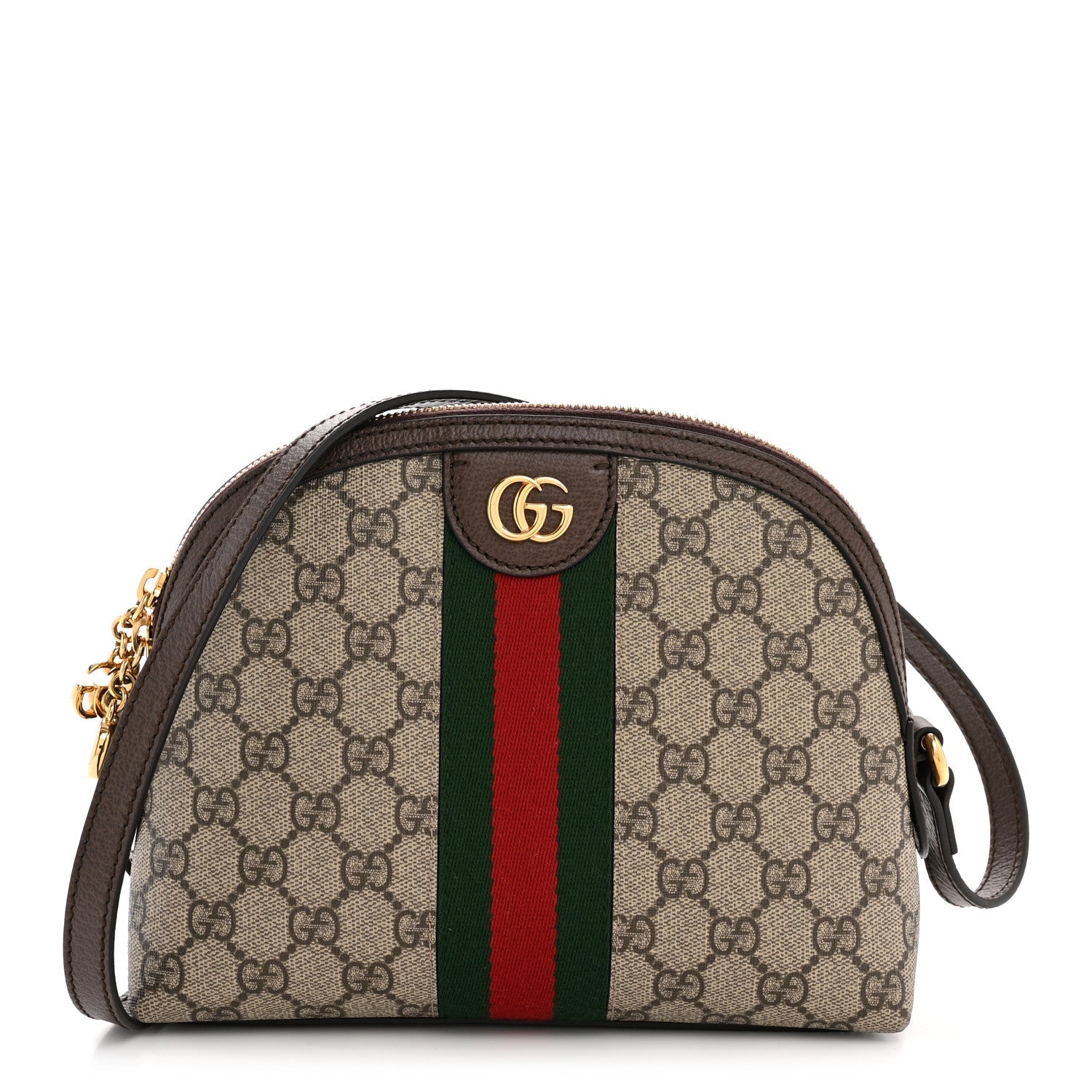 GG Supreme Monogram Textured Dollar Calfskin Web Small Ophidia Dome Shoulder Bag Beige Ebony New Acero