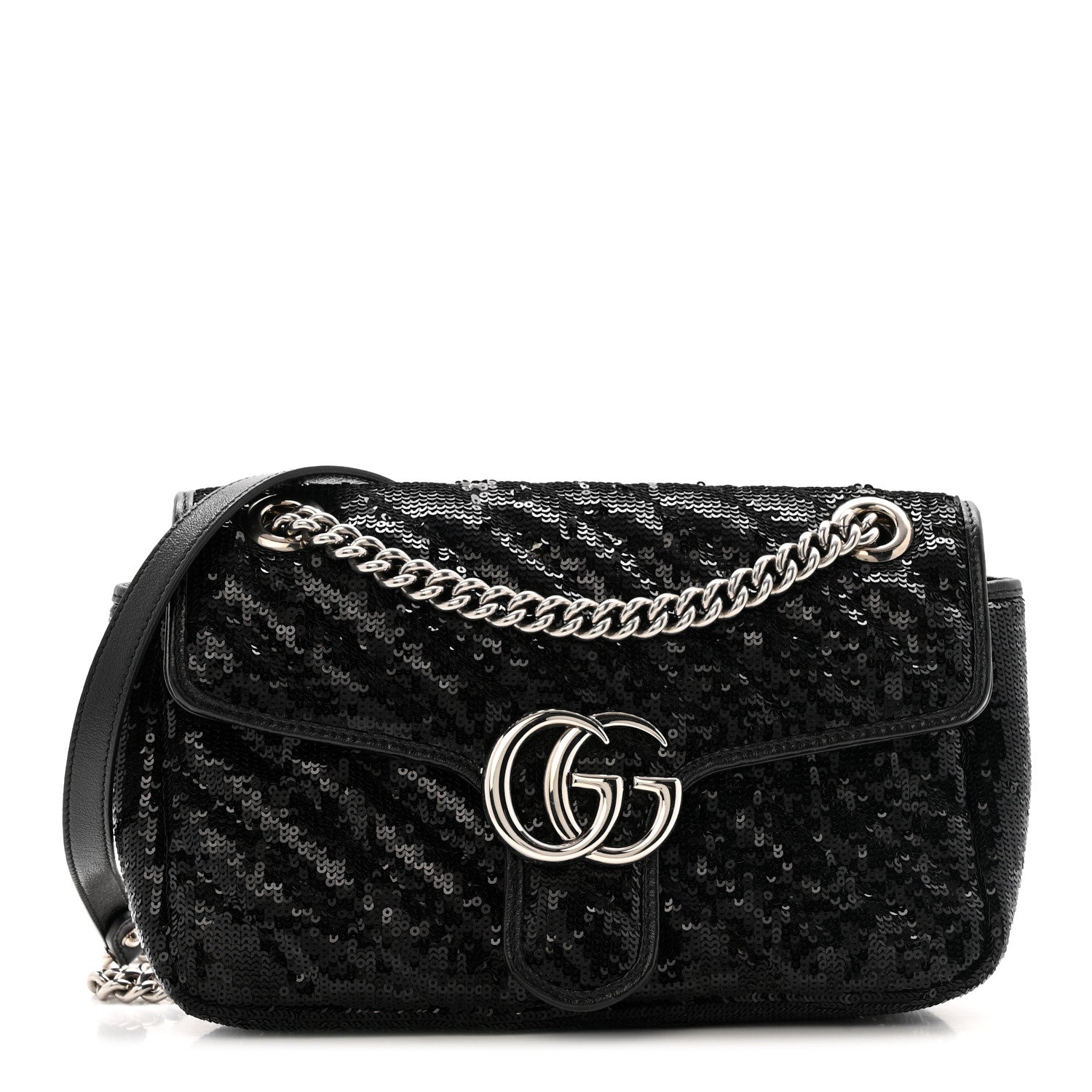 Sequin Matelasse Small GG Marmont Shoulder Bag Black