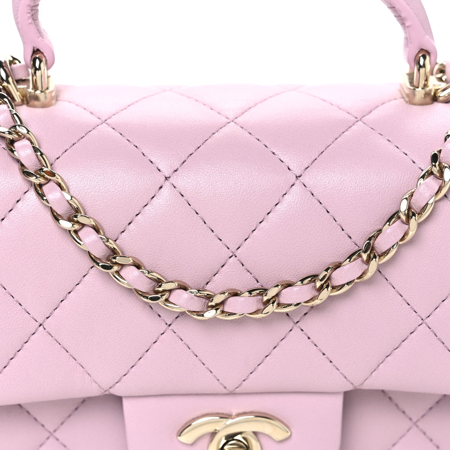 Lambskin Quilted Mini Top Handle Rectangular Flap Light Pink