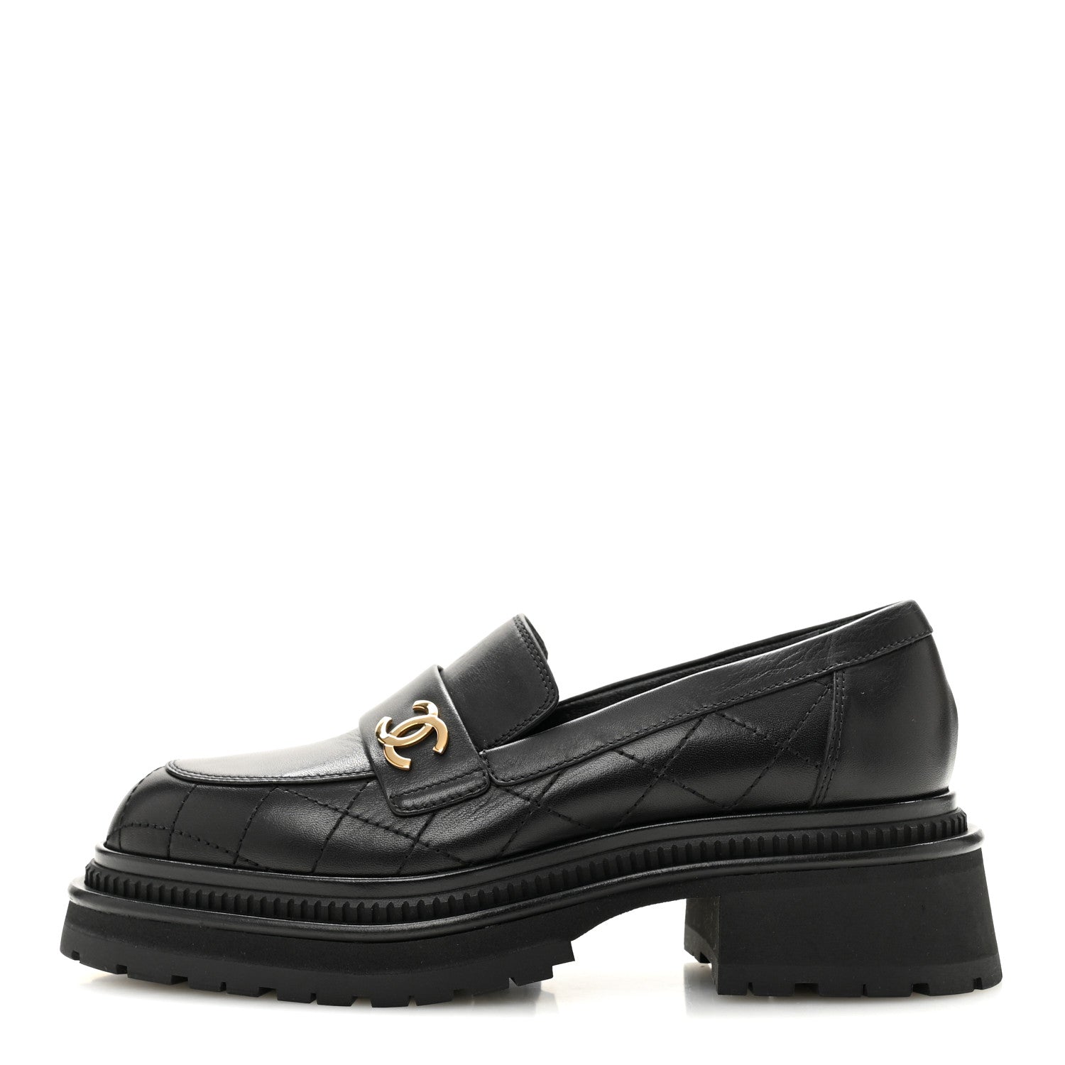 Calfskin Quilted CC Mocassin Loafers 37 Black