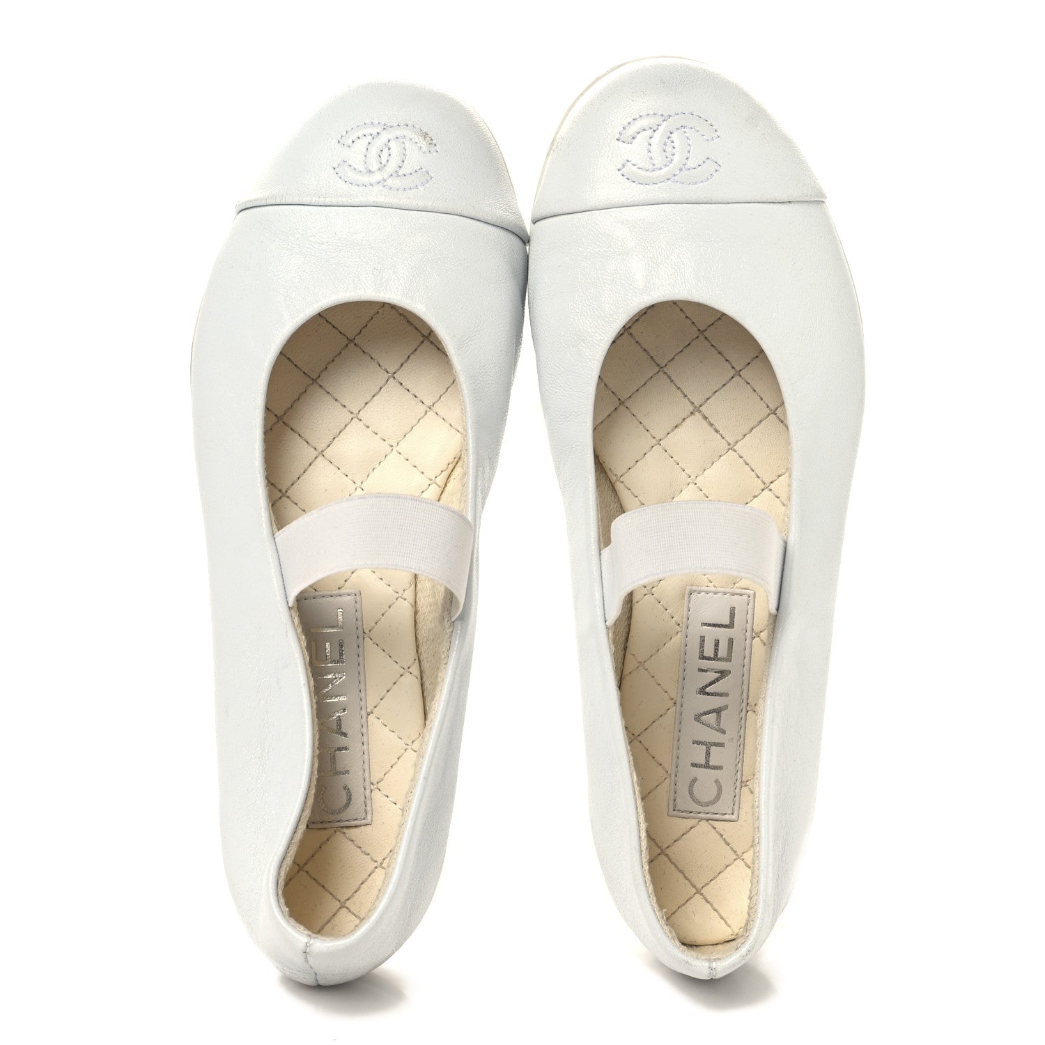 Lambskin Cap Toe CC Mary Jane Flats 37 White
