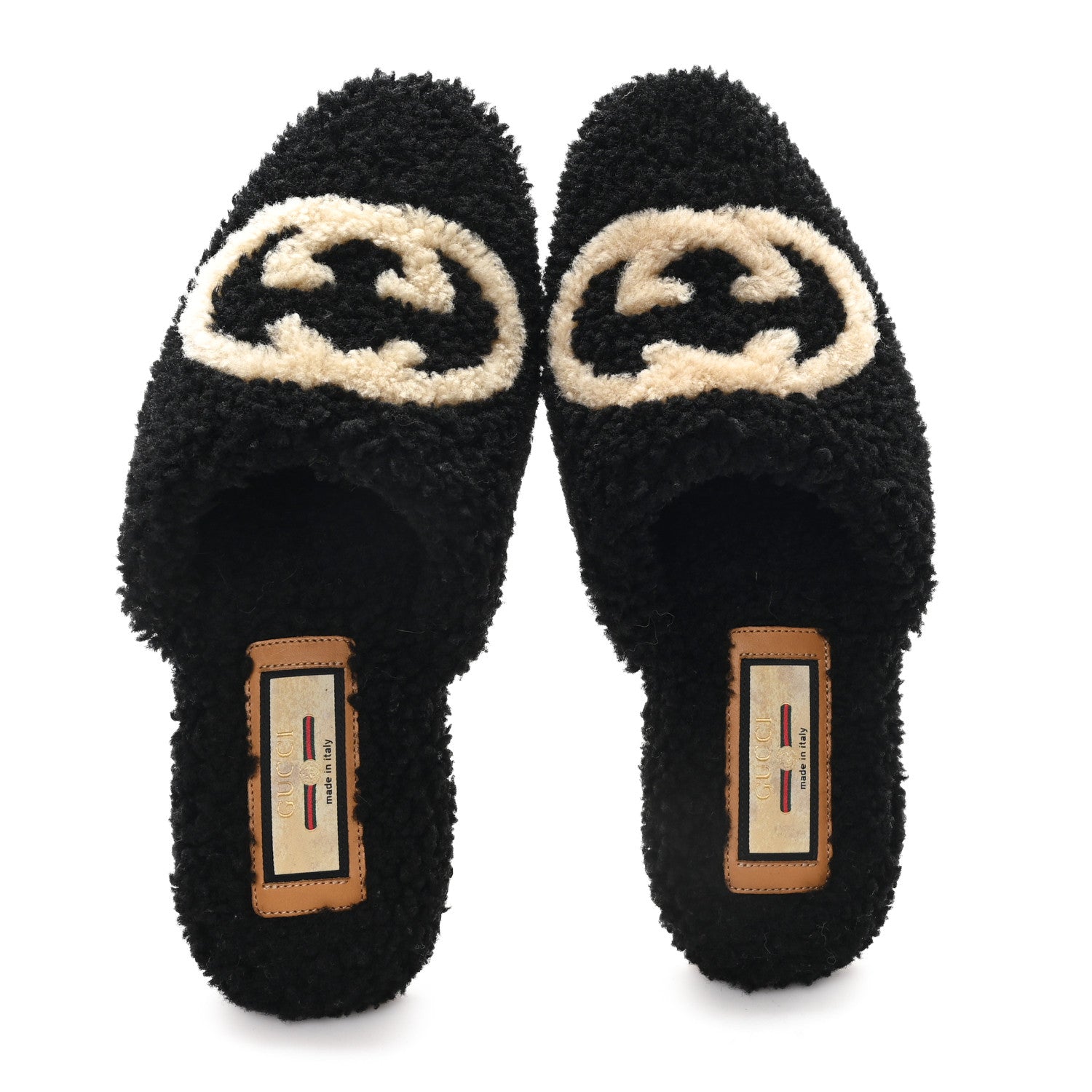 Faux Shearling Interlocking G Womens Eileen Slippers 36.5 Butterscotch Black
