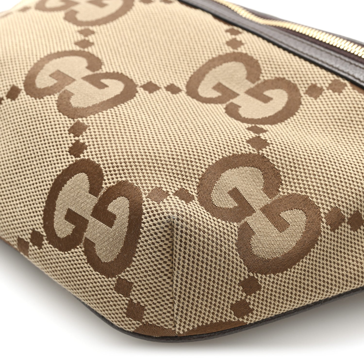 Monogram Jumbo GG Textured Dollar Calfskin Web Belt Bag Camel Ebony New Acero