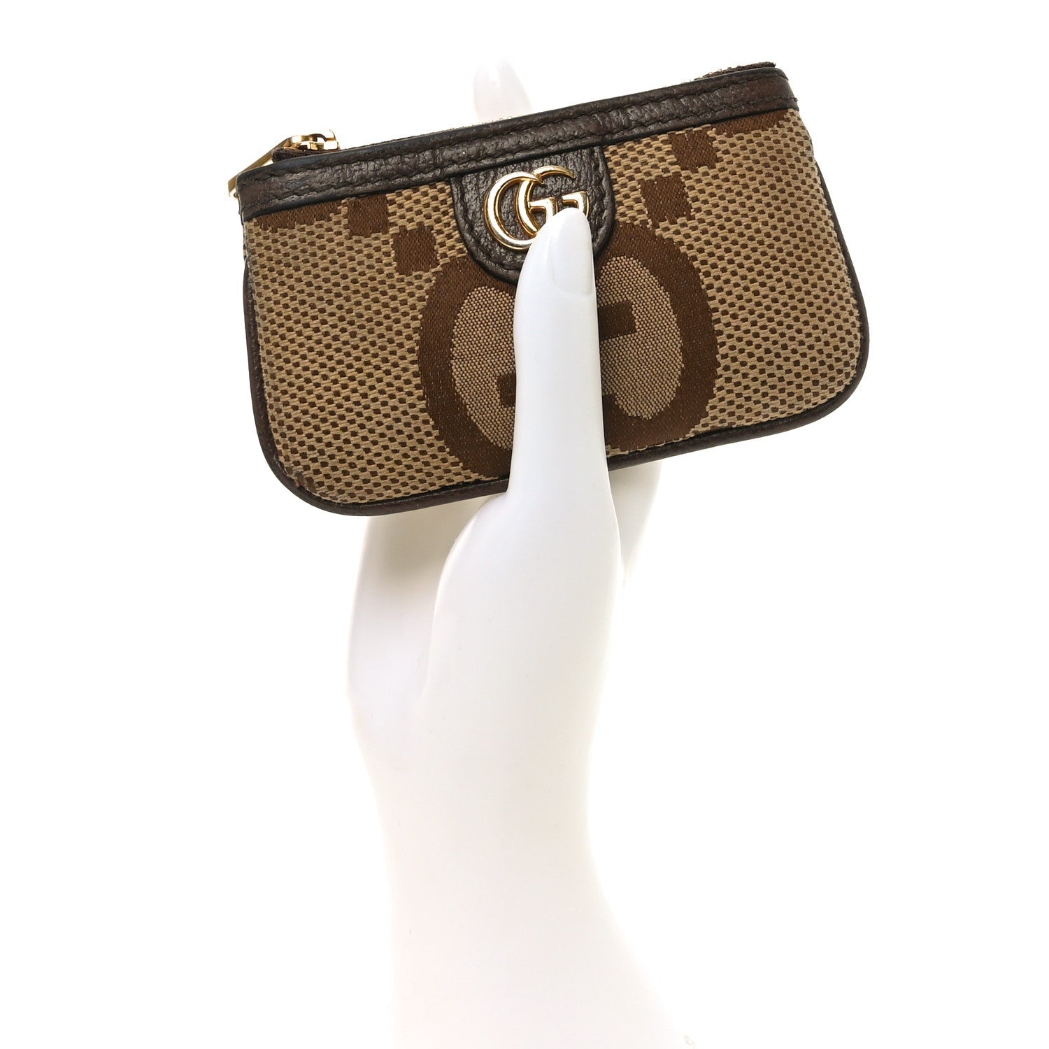 Monogram Jumbo GG Textured Dollar Calfskin Ophidia Key Case Camel Ebony New Acero