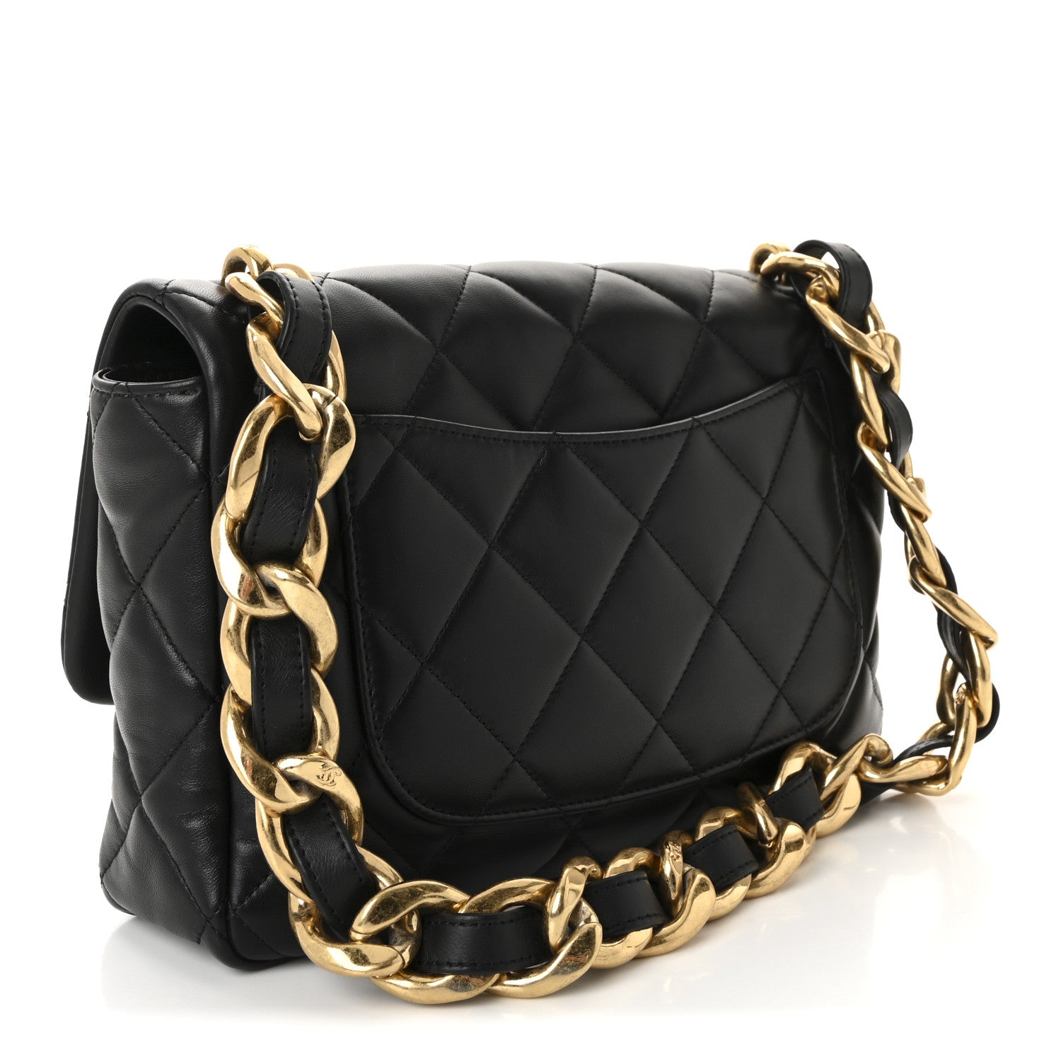 Lambskin Quilted Large CC Funky Town Flap Black