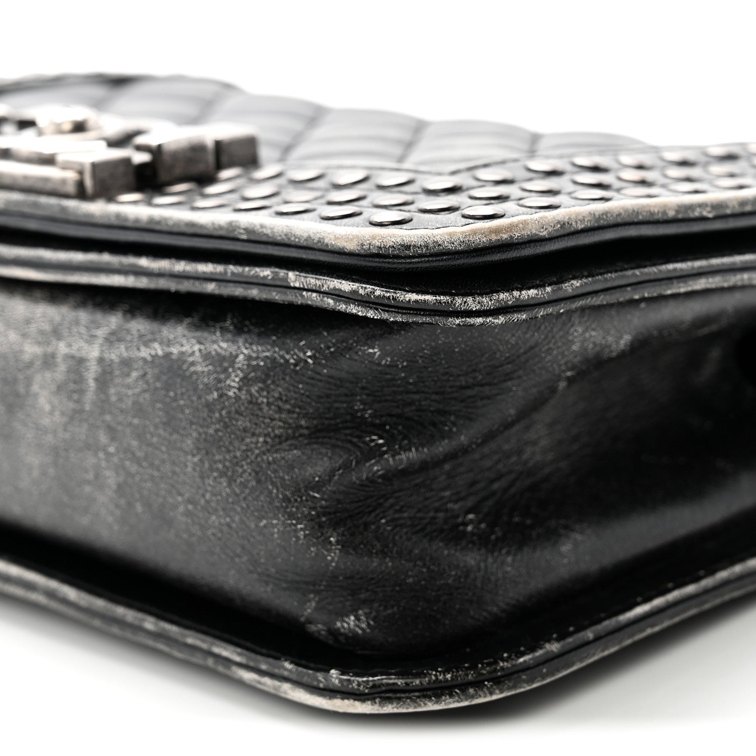 Faded Calfskin Quilted Small Studded Boy Flap Grey