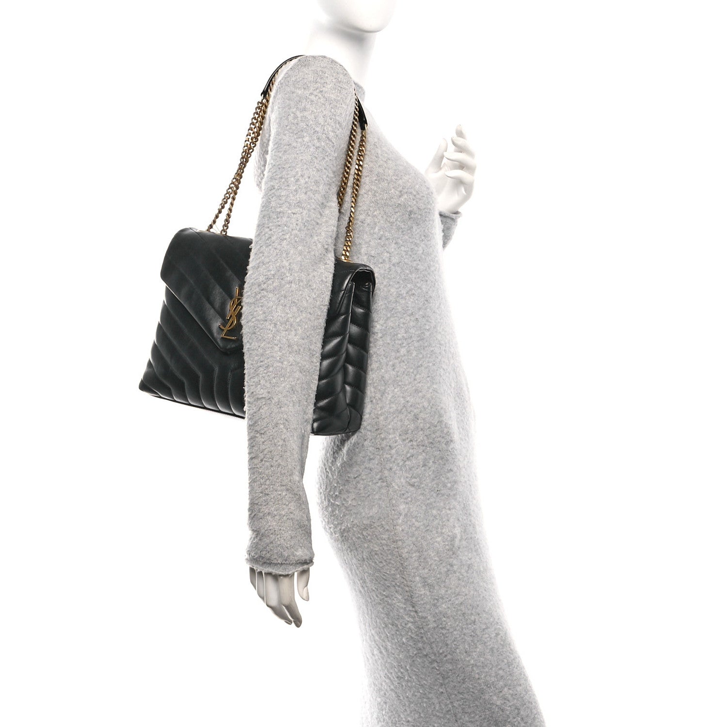 Calfskin Y Quilted Monogram Medium Loulou Chain Satchel Black