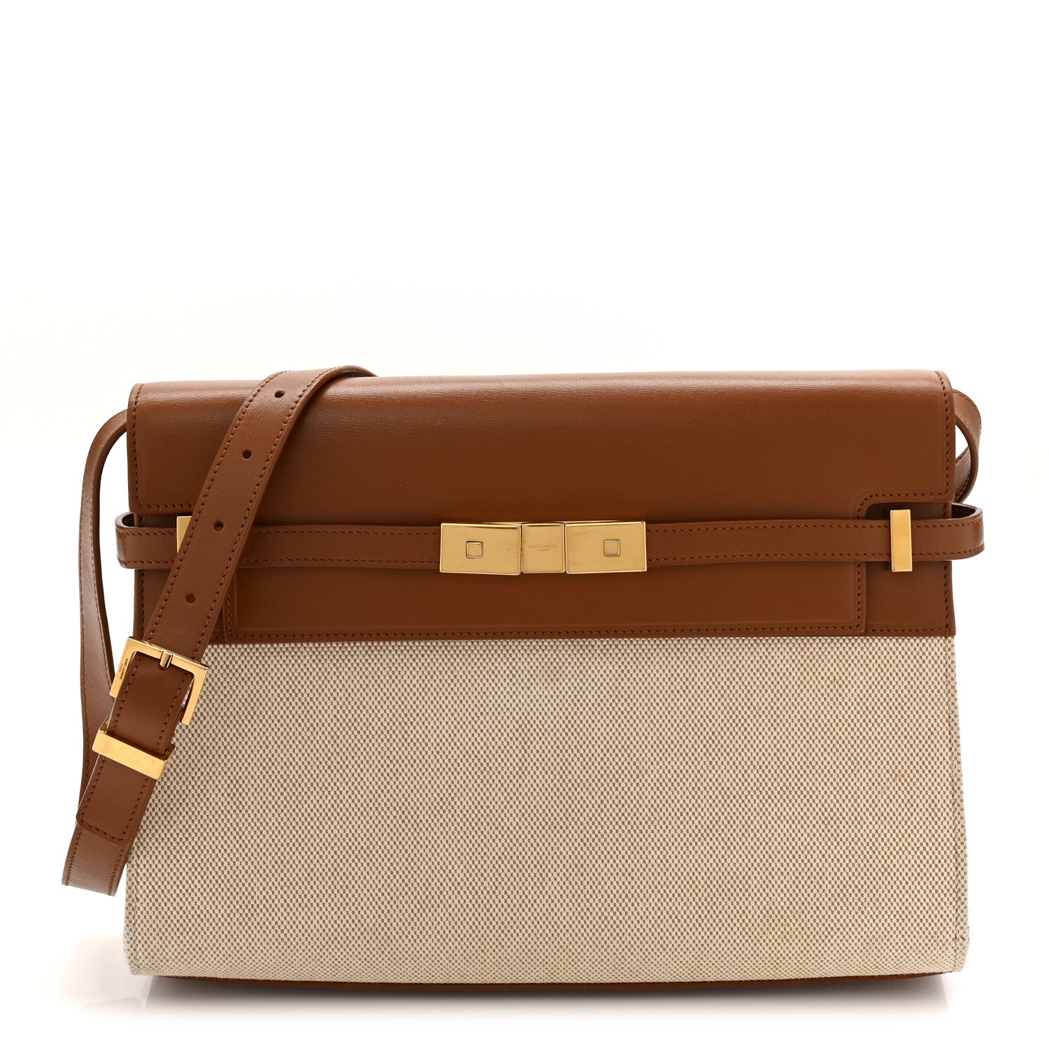 Canvas Calfskin Manhattan Shoulder Bag Natural Brick