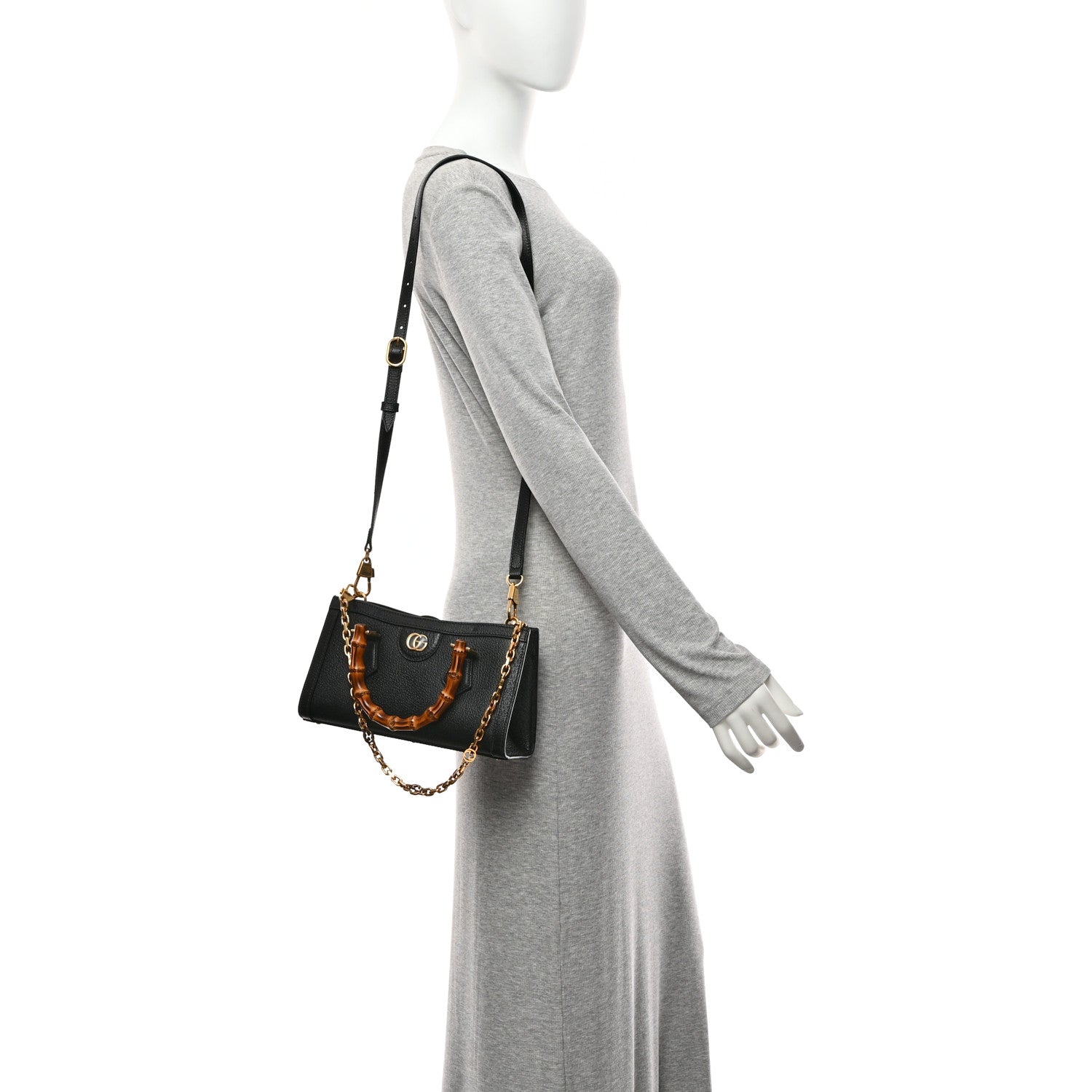 Textured Dollar Calfskin Web Small Diana Shoulder Bag  Black