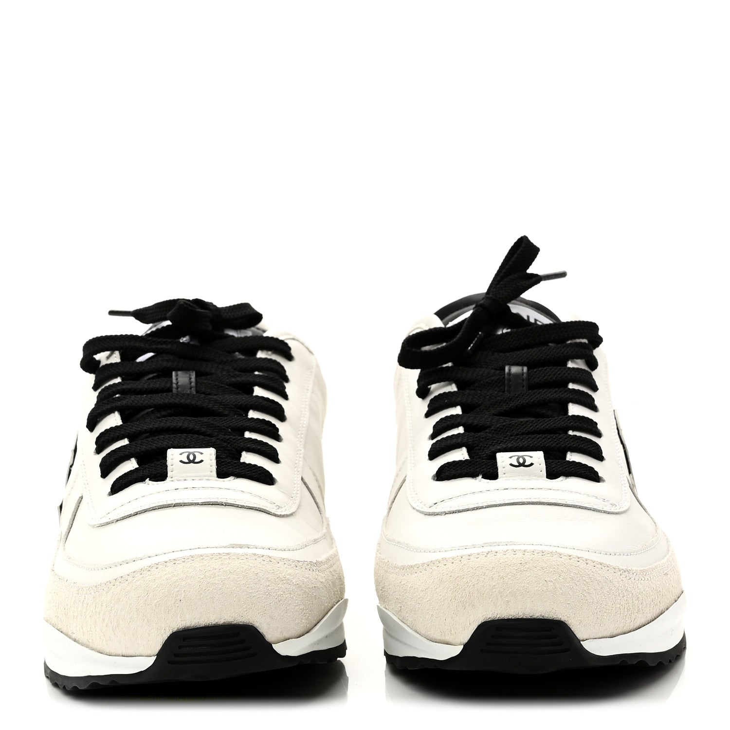 Calfskin Suede CC Mens Sneakers 43 White Beige Black