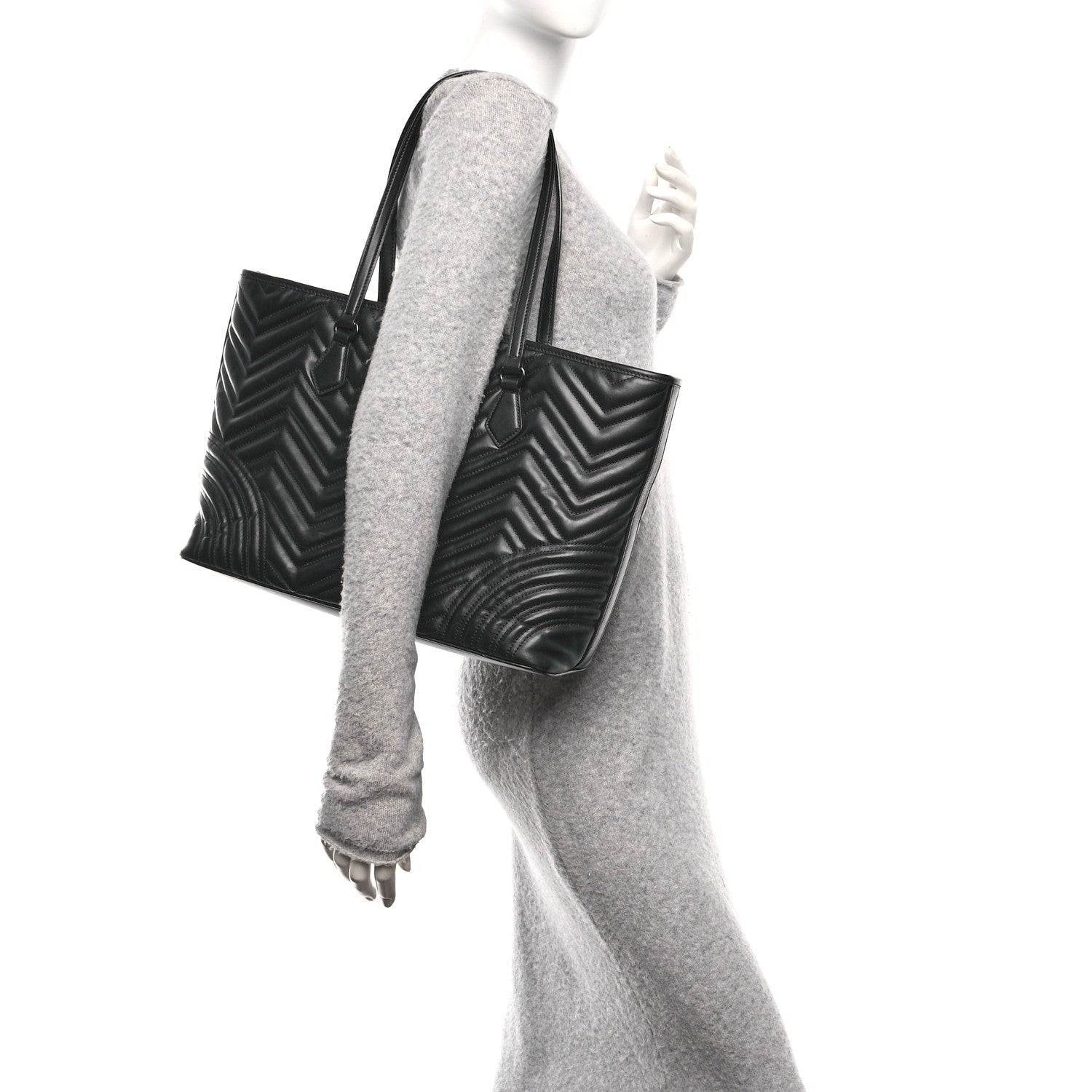 Calfskin Matelasse Monochrome Large GG Marmont Tote Bag Black