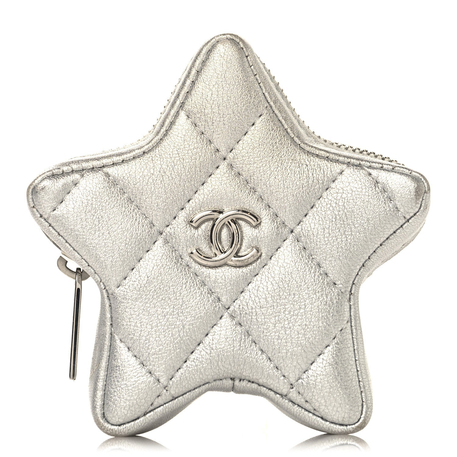Metallic Calfskin Quilted Star Charm Silver