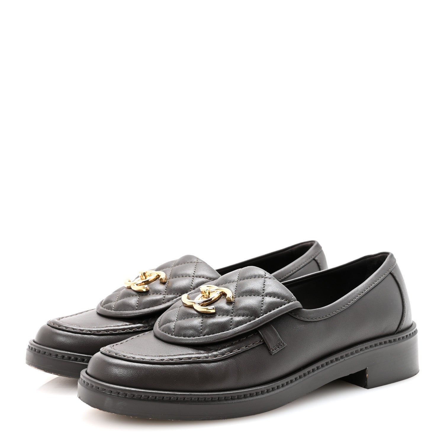Lambskin Quilted CC Turnlock Loafers 36 Dark Brown