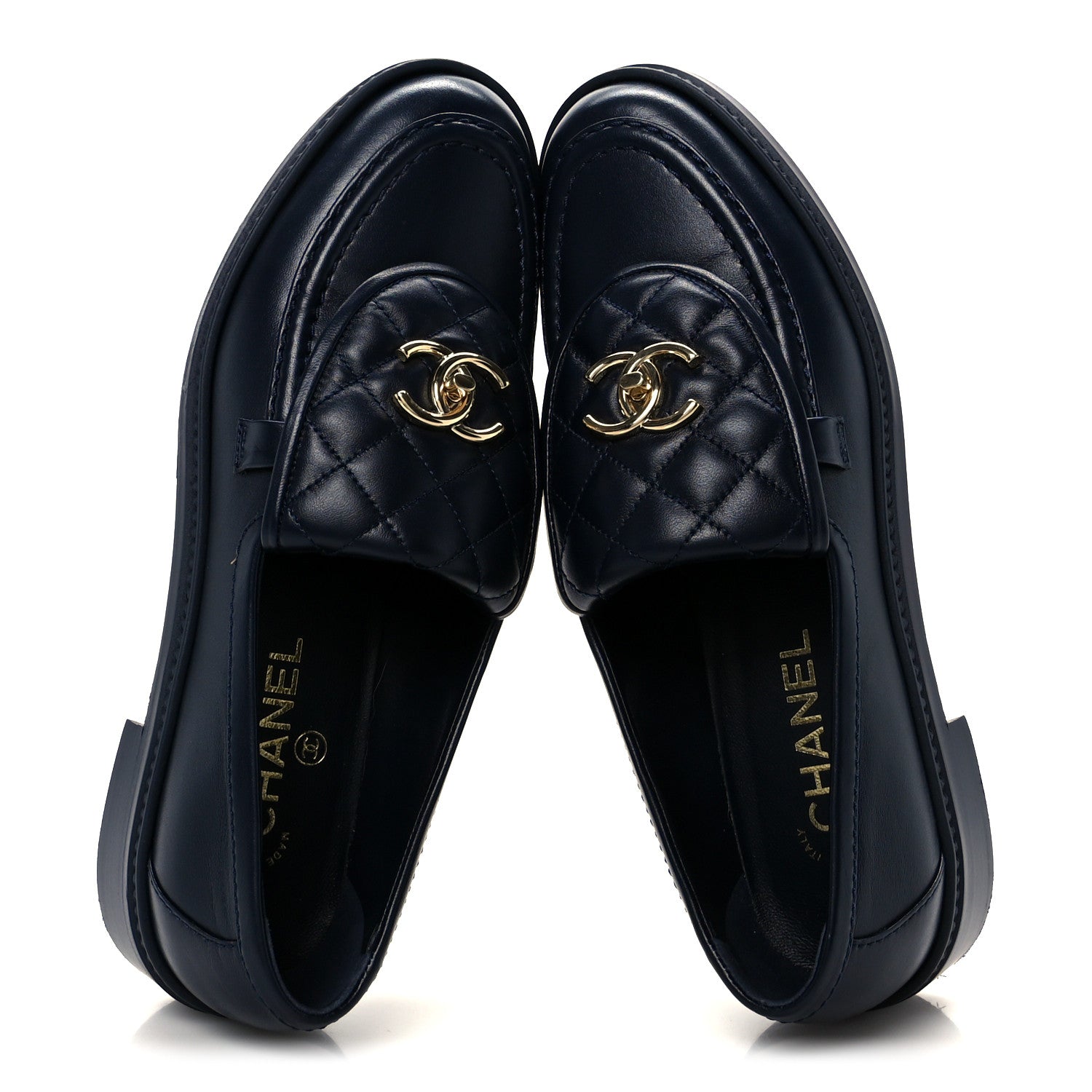 Lambskin Quilted CC Turnlock Loafers 39.5 Navy