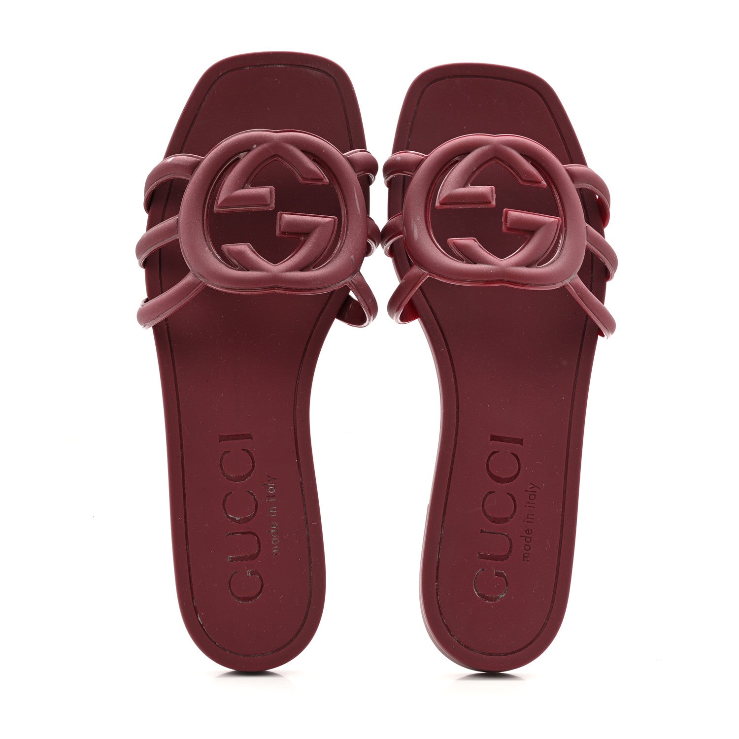 Rubber Interlocking G Womens Slide Sandals 35 Rosso Ancora