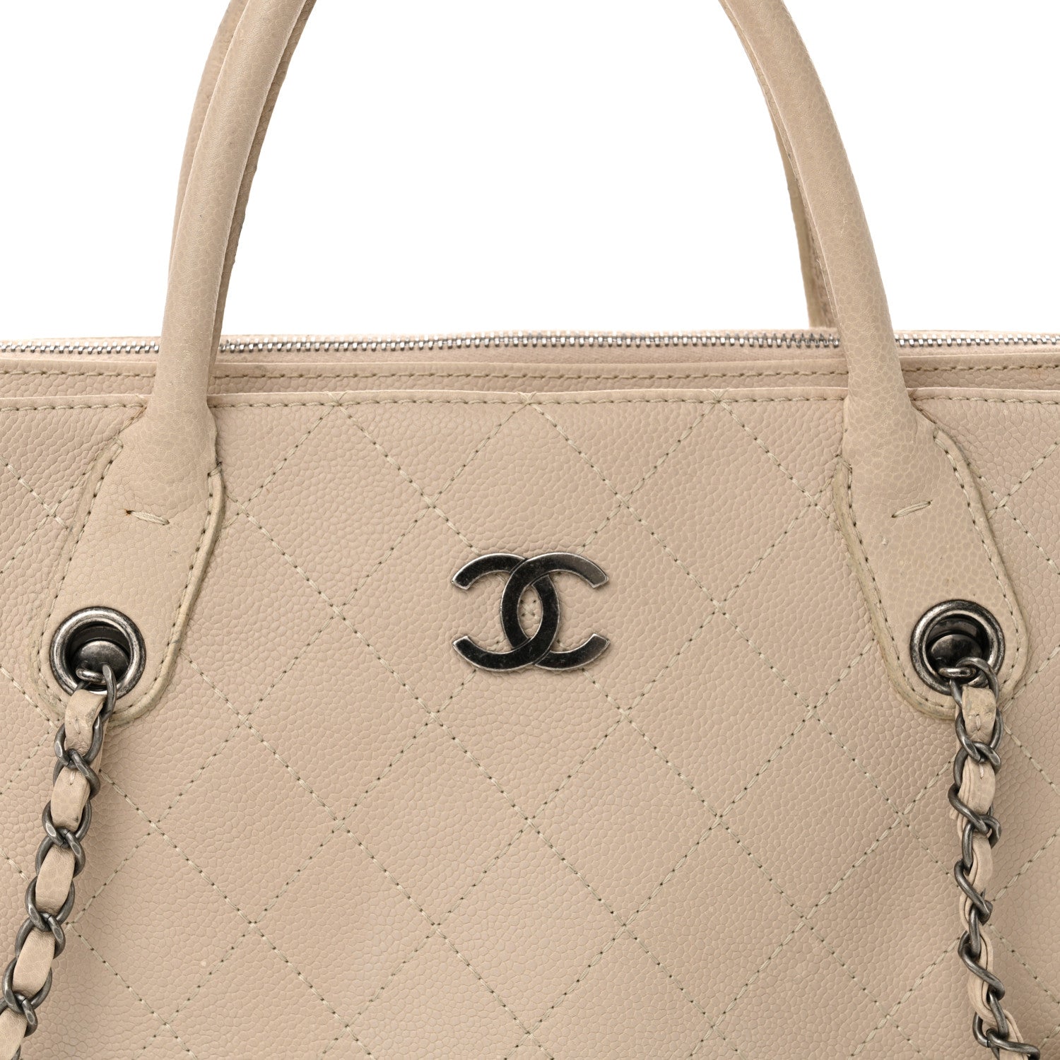 Grained Vegetal Calfskin Small Urban Shopping Tote Beige