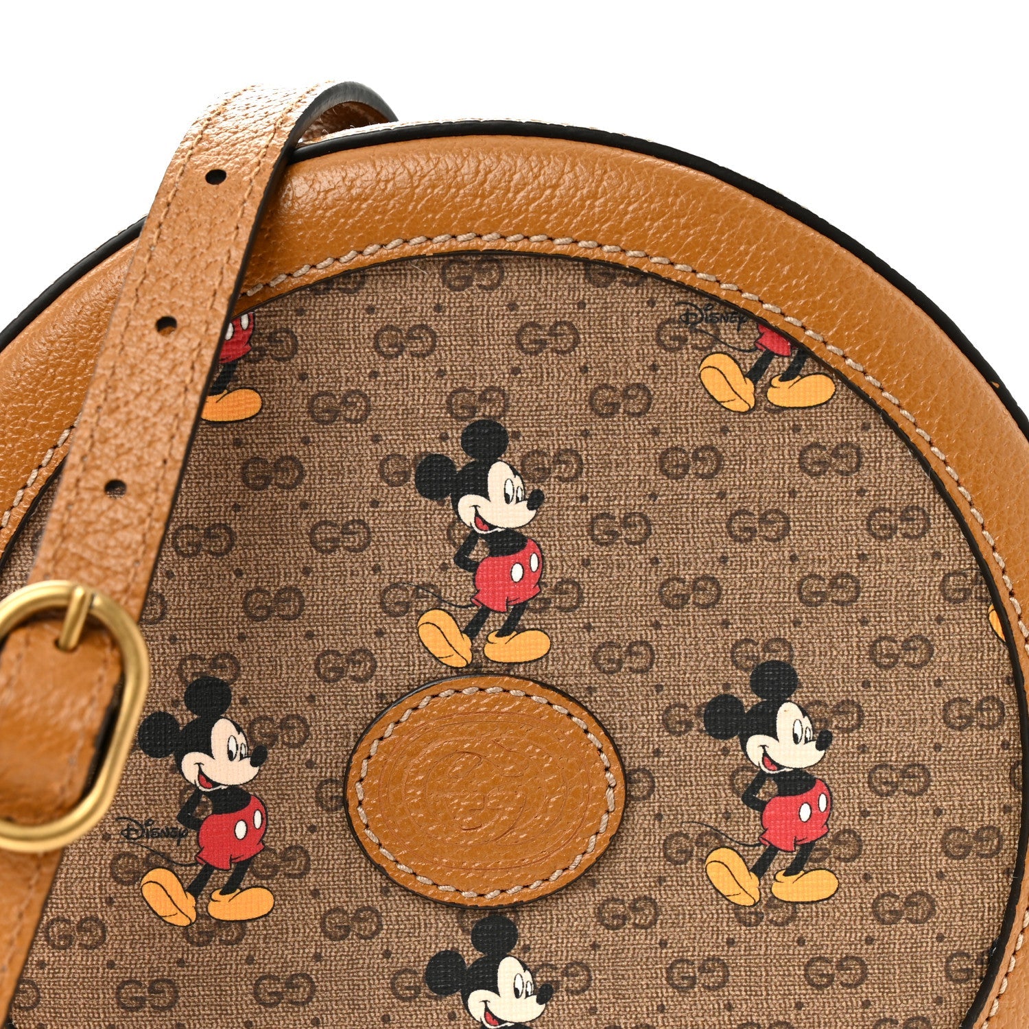 X DISNEY Mini Vintage GG Supreme Monogram Mickey Mouse Round Shoulder Bag Beige Vintage Sun Oil