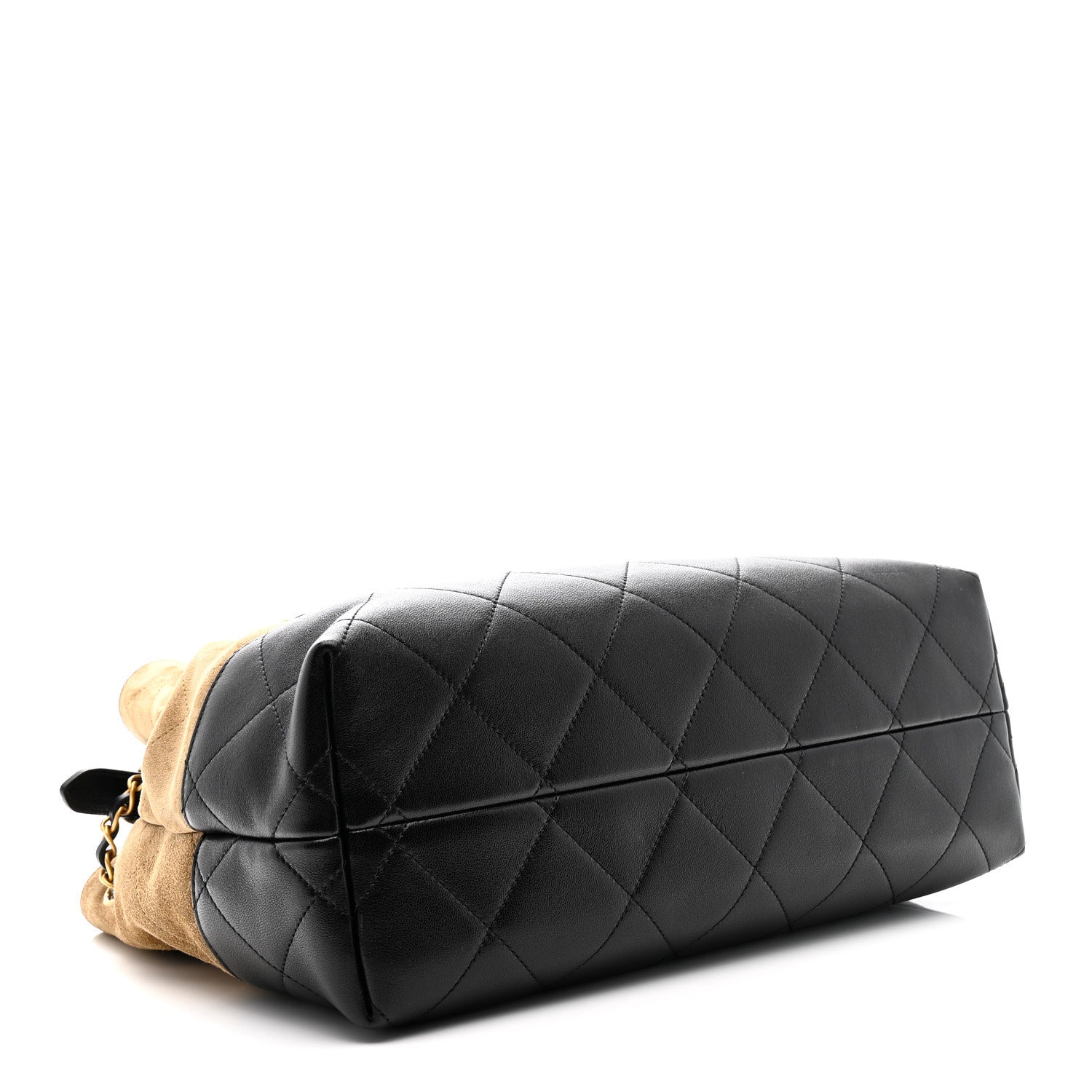 Suede Calfskin Shiny Lambskin Quilted Small Shopping Bag Beige Black