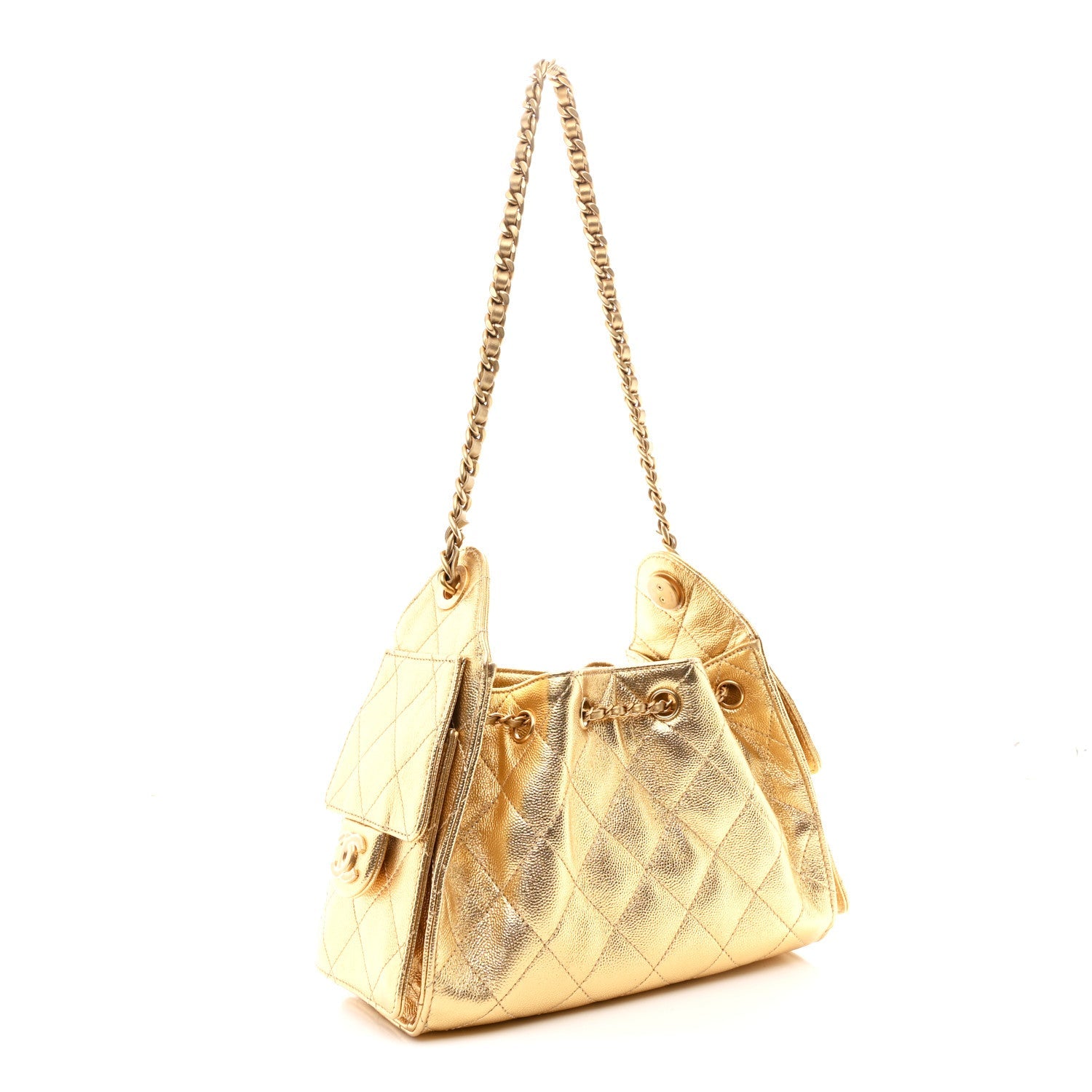 Metallic Caviar Quilted Mini Chanel 25 Handbag Gold