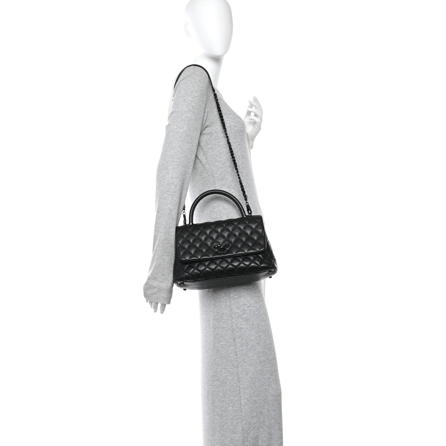 Caviar Quilted Small Coco Handle Flap So Black