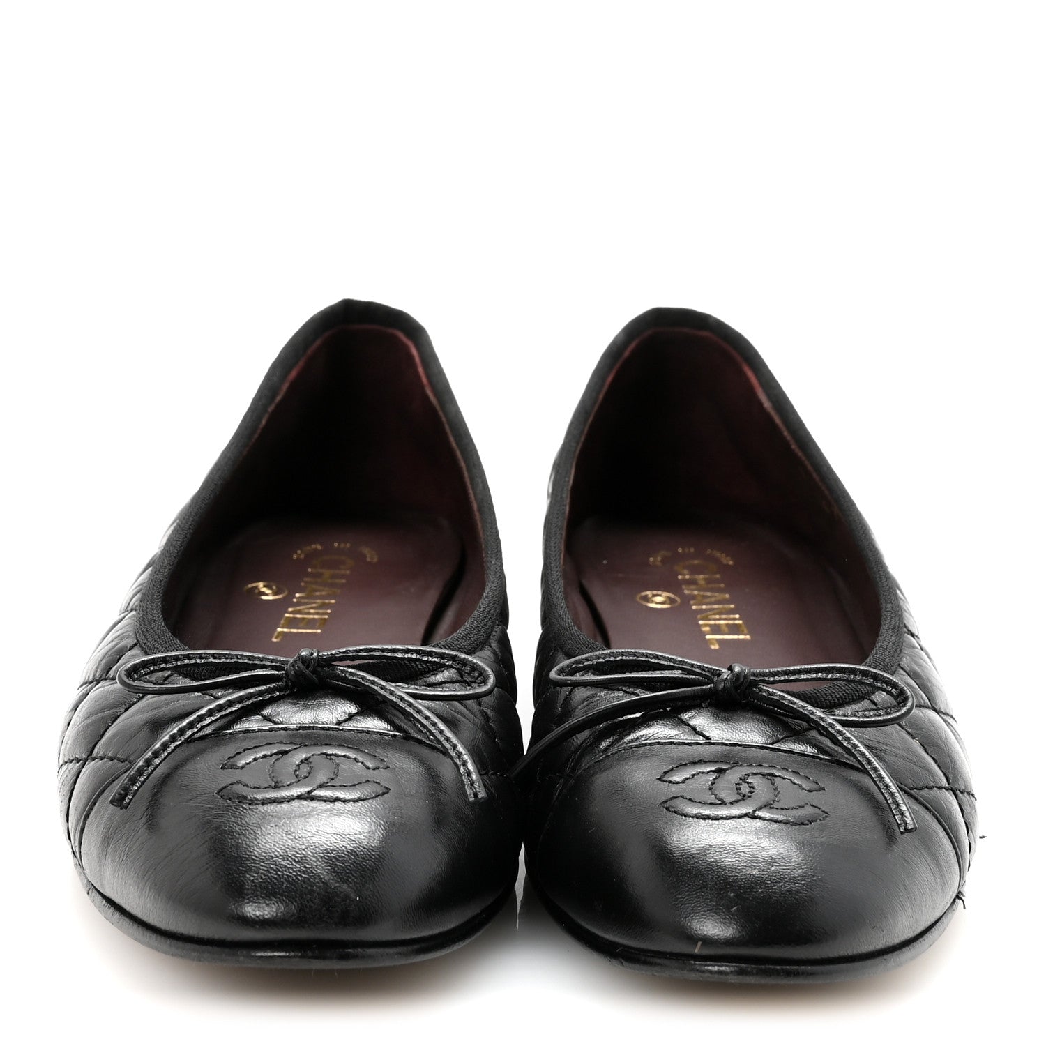 Aged Calfskin Quilted CC Cap Toe Ballerina Flats 39.5 Black