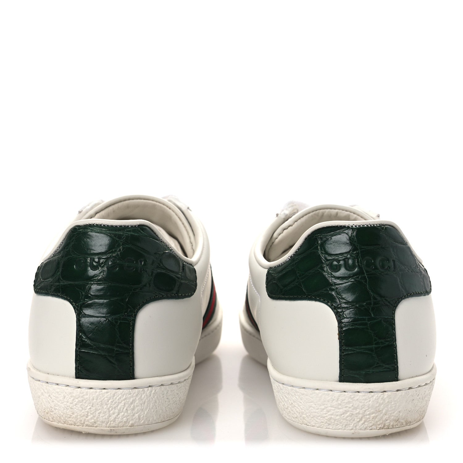 Calfskin Crocodile Web Womens Ace Sneakers 39 White Green