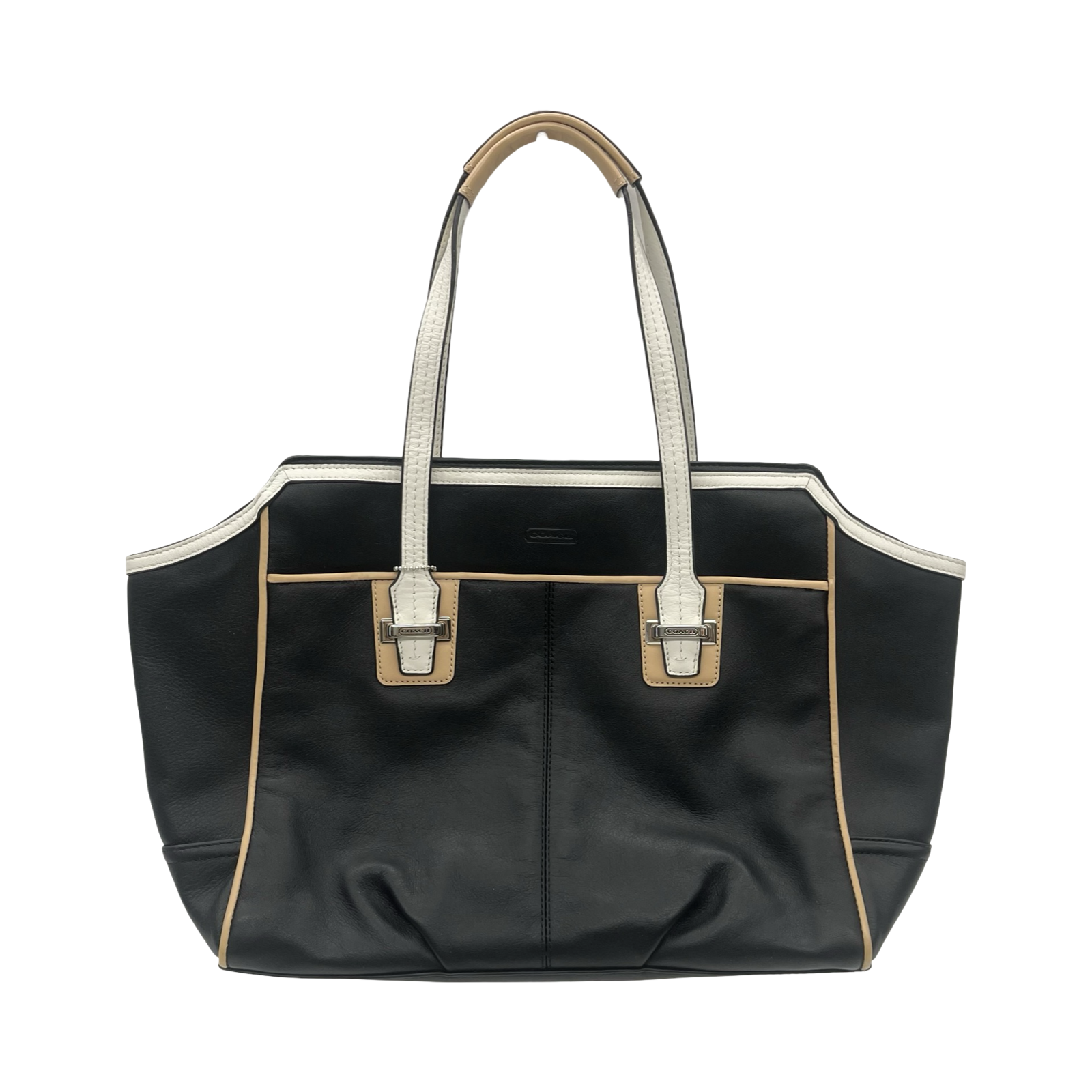 Handbag Designer By Coach In Black & Tan, Size:Medium