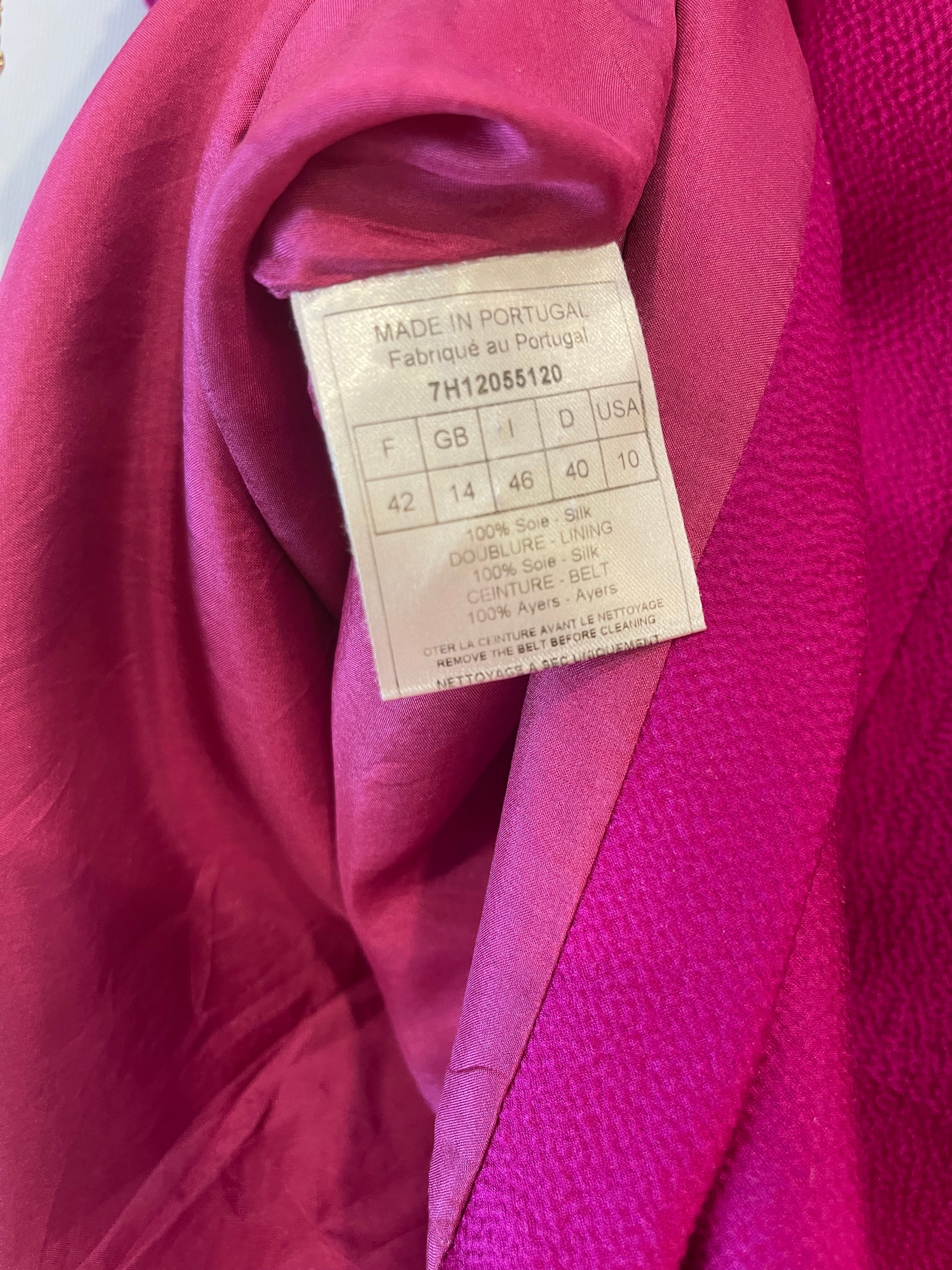 Christian Dior Hot Pink Silk Top and Skirt Set with Crystal Belt Detail Size FR 42 (UK 14)