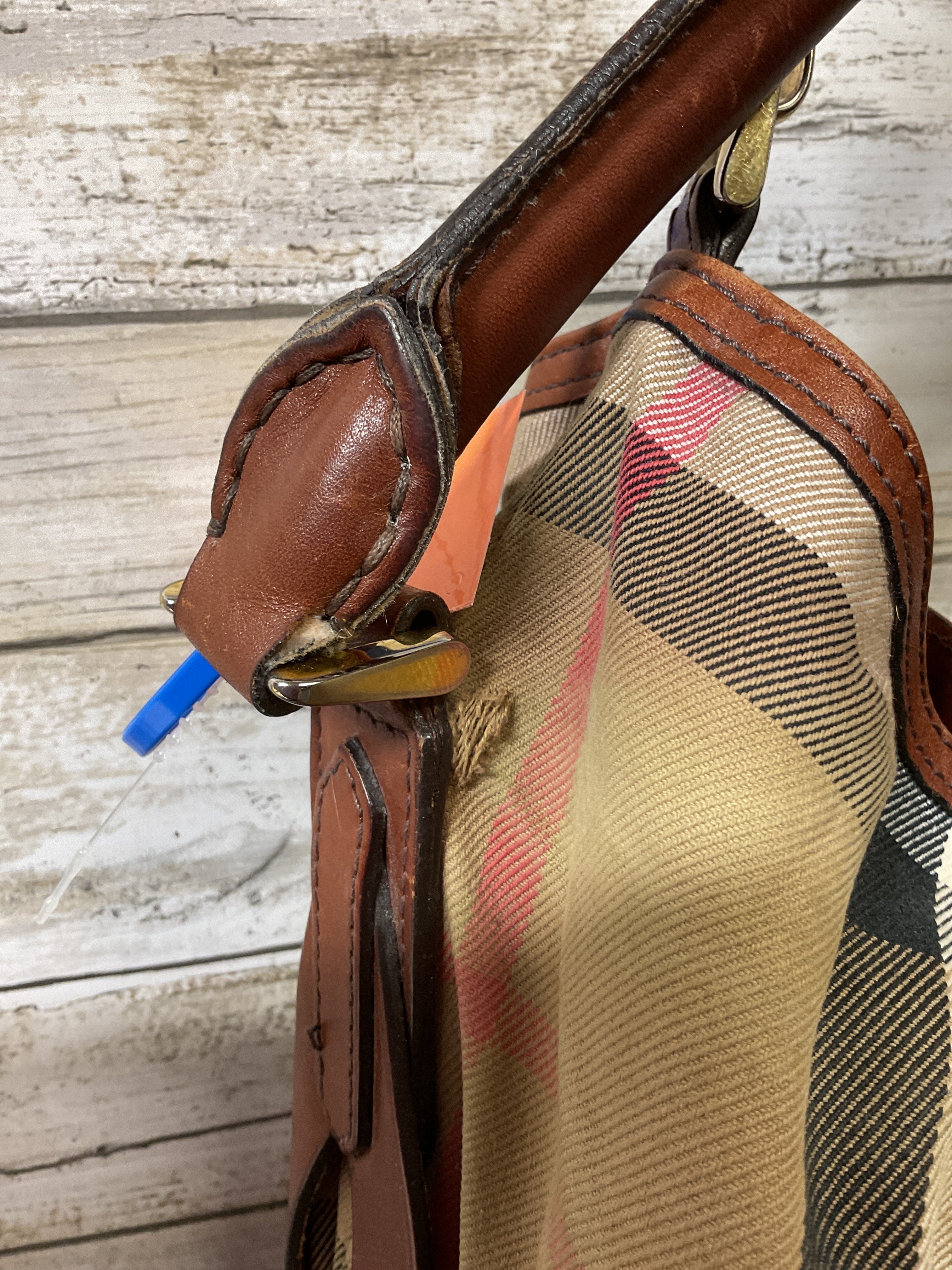 Handbag Luxury Designer By Burberry In Plaid Pattern, Size:Large
