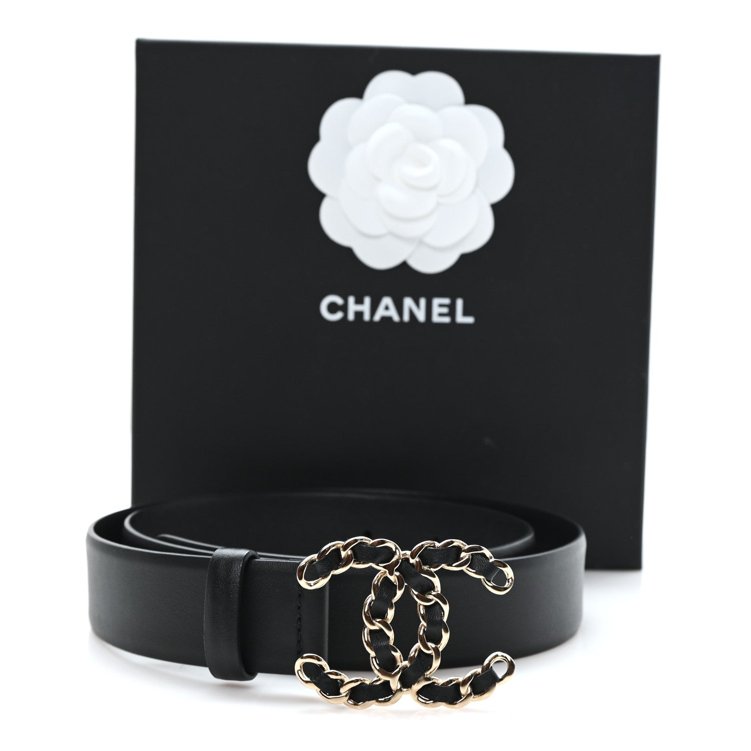 Calfskin CC Chain Belt 85 34 Black