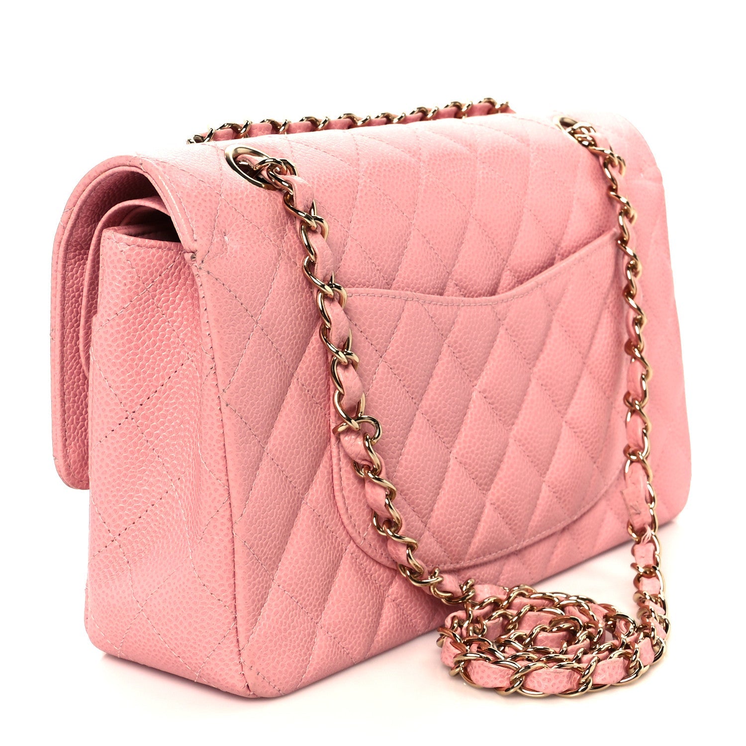 Caviar Quilted Medium Double Flap Pink