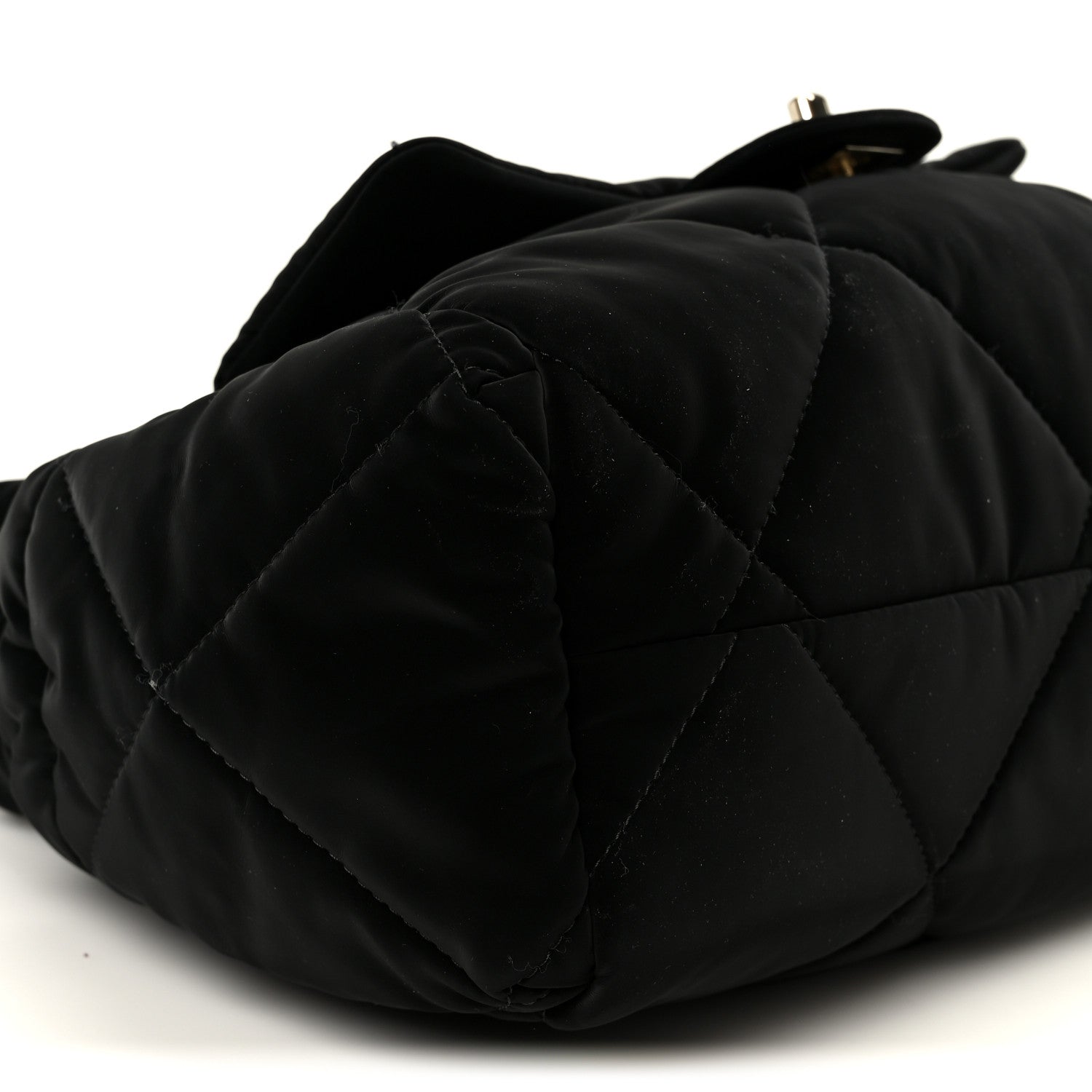 Nylon Velvet Effect Quilted Large Bowling Bag Black