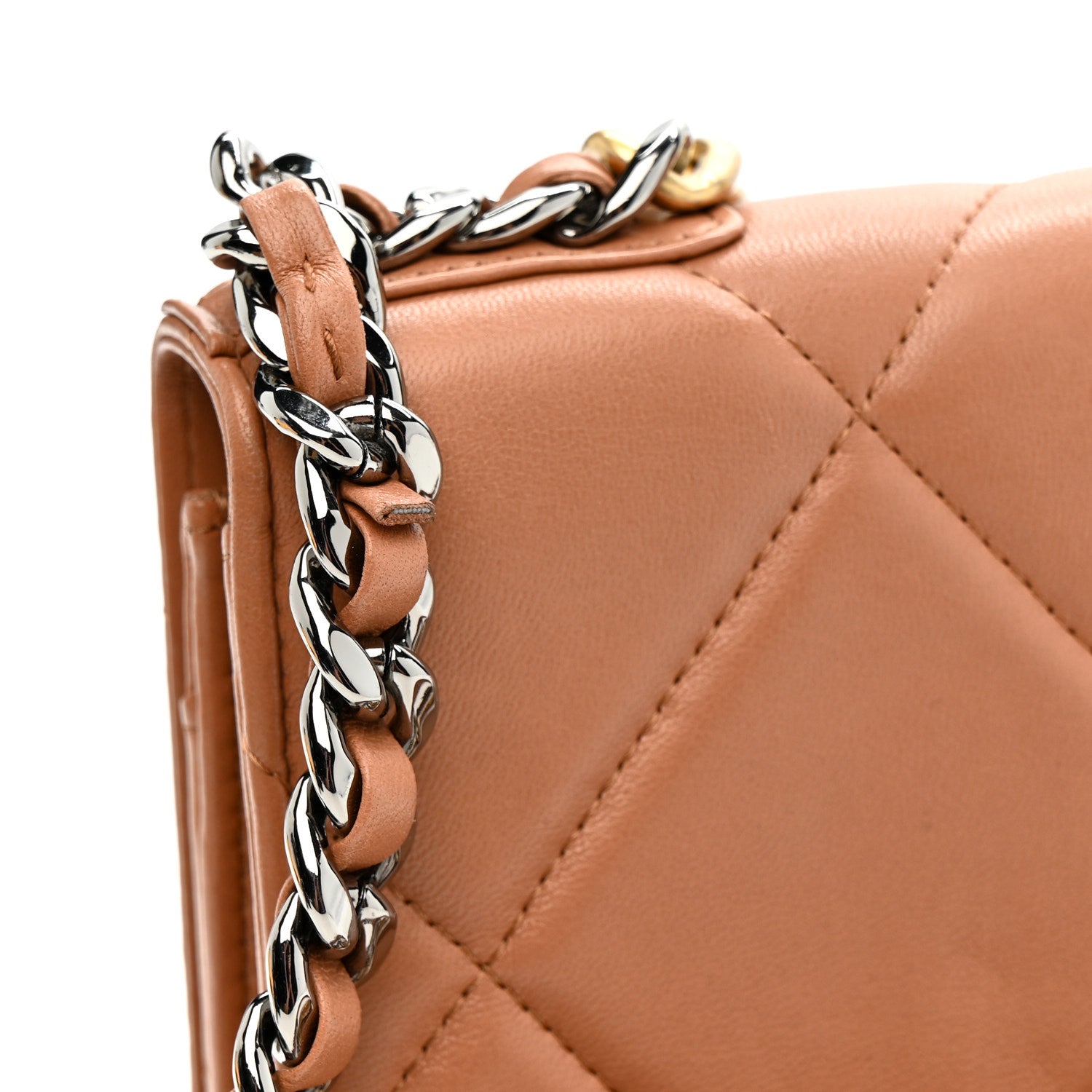 Lambskin Quilted Chanel 19 Wallet On Chain WOC Brown