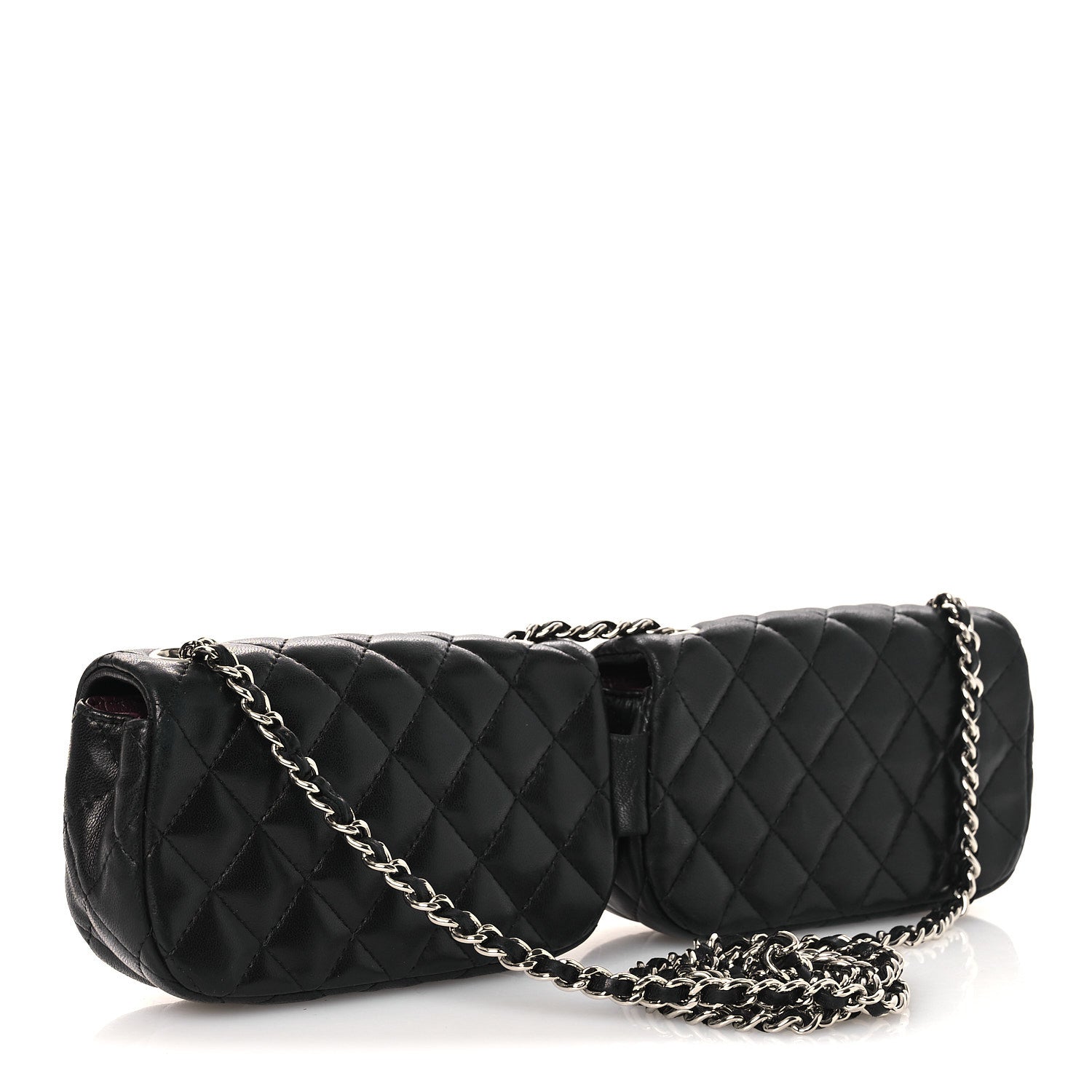 Lambskin Quilted Double Mini Flap Crossbody Black