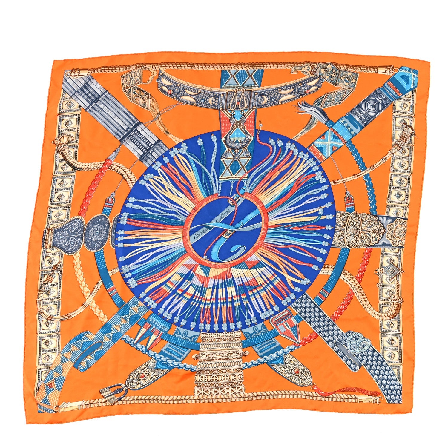 Silk Ceintures et Liens Scarf 90 Orange Blue Multicolor