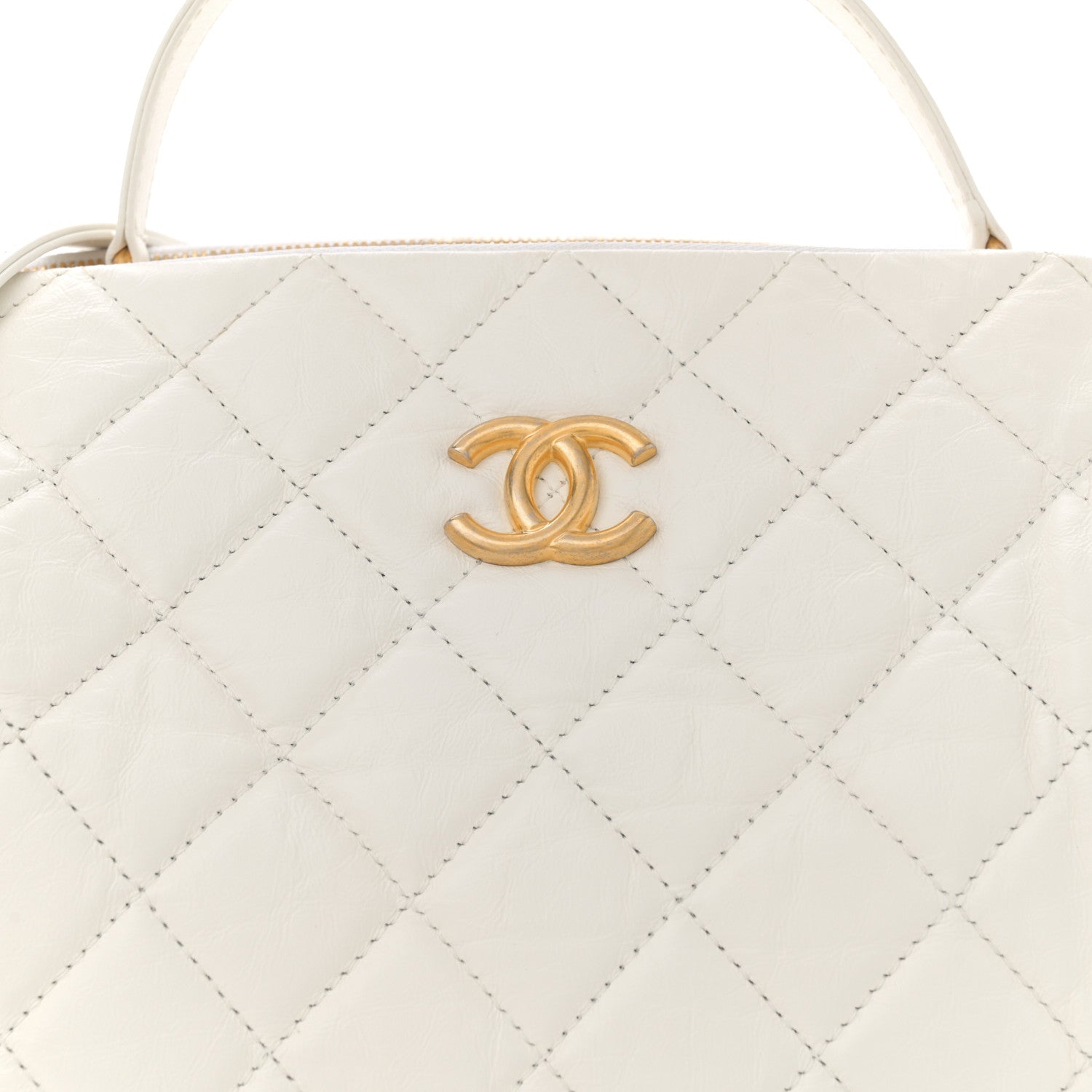 Aged Calfskin Quilted Double Sided Bowling Bag White