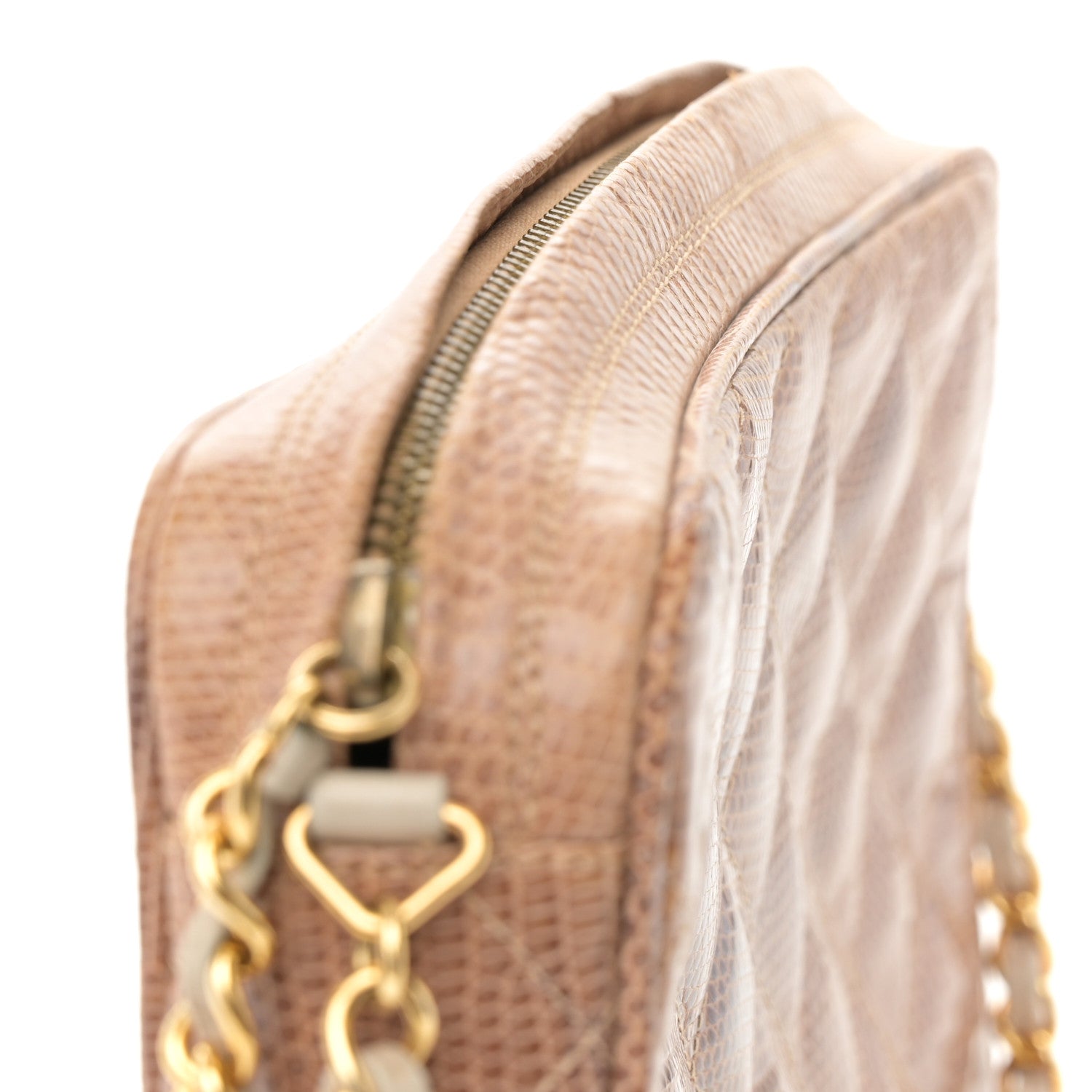 Lizard Quilted Small Tassel Camera Case Brown
