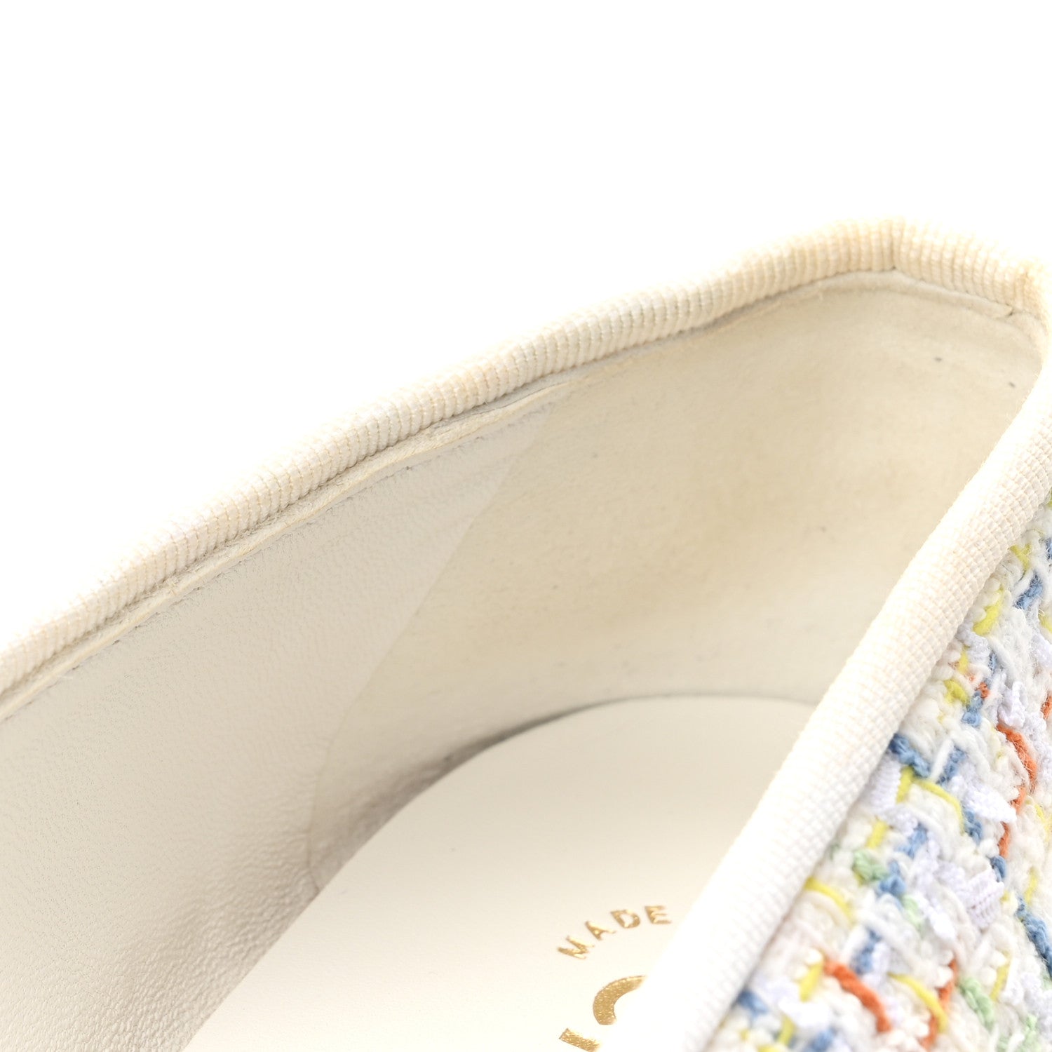 Tweed Grosgrain Cap Toe Ballerina Flats 37.5 White Multicolor
