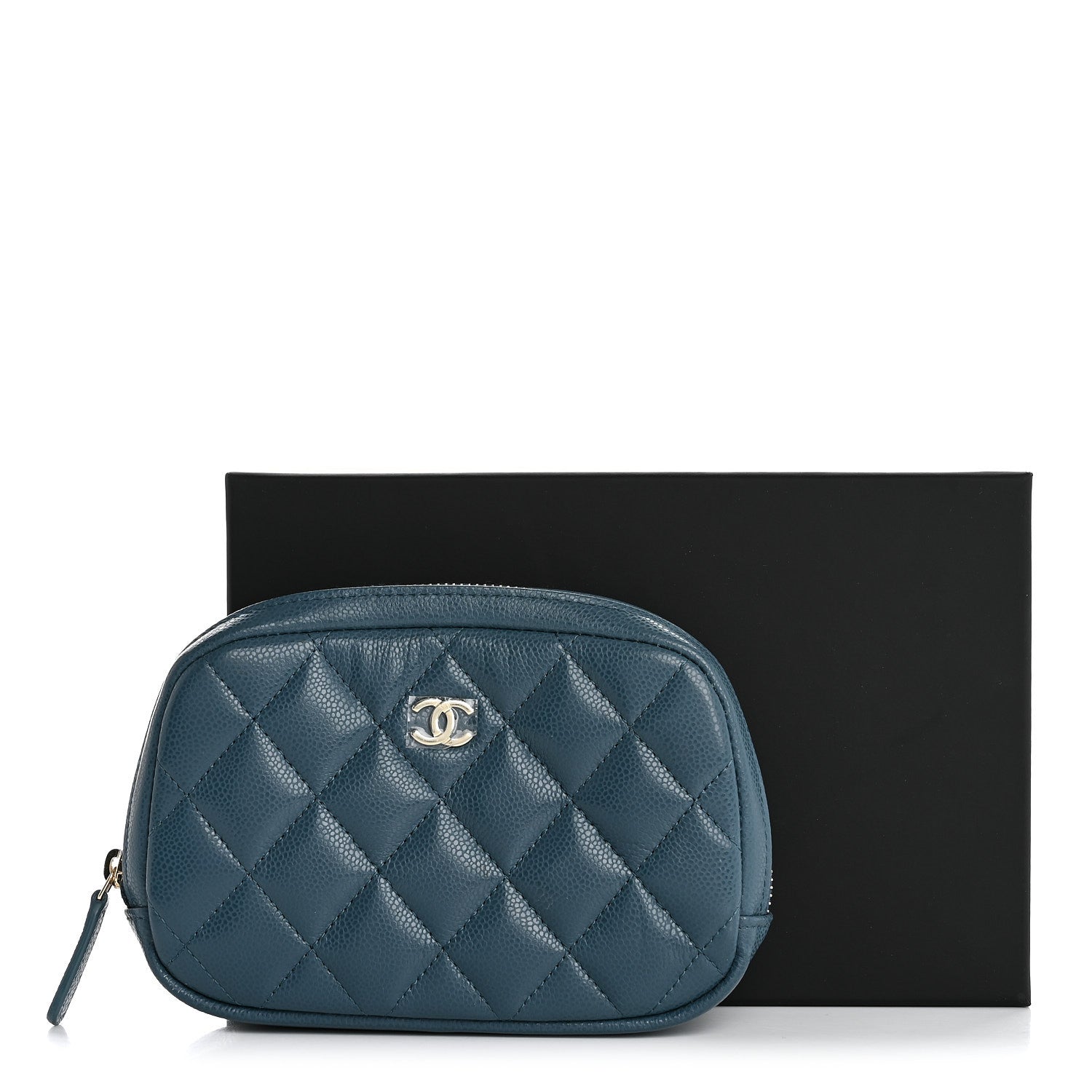 Caviar Quilted Small Curvy Pouch Cosmetic Case Blue
