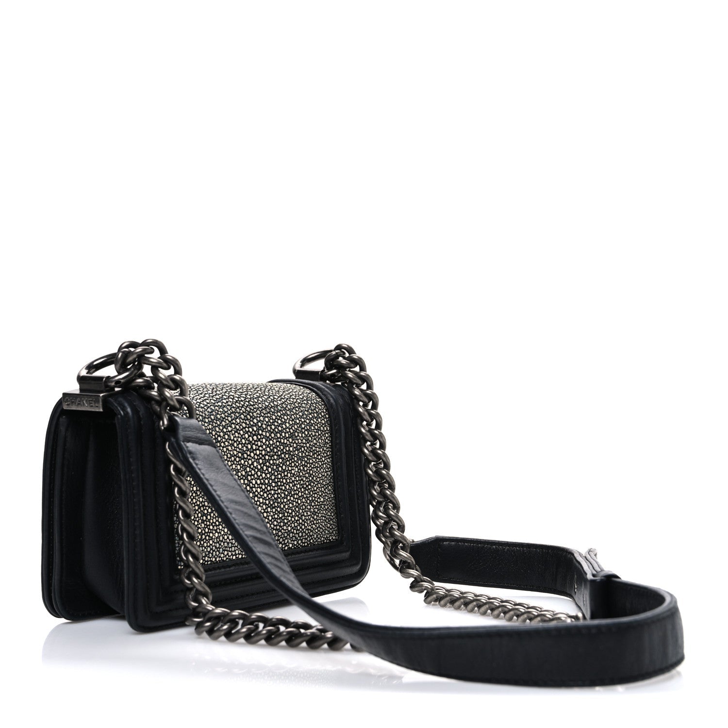 Galuchat Stingray Mini Boy Flap Black Silver