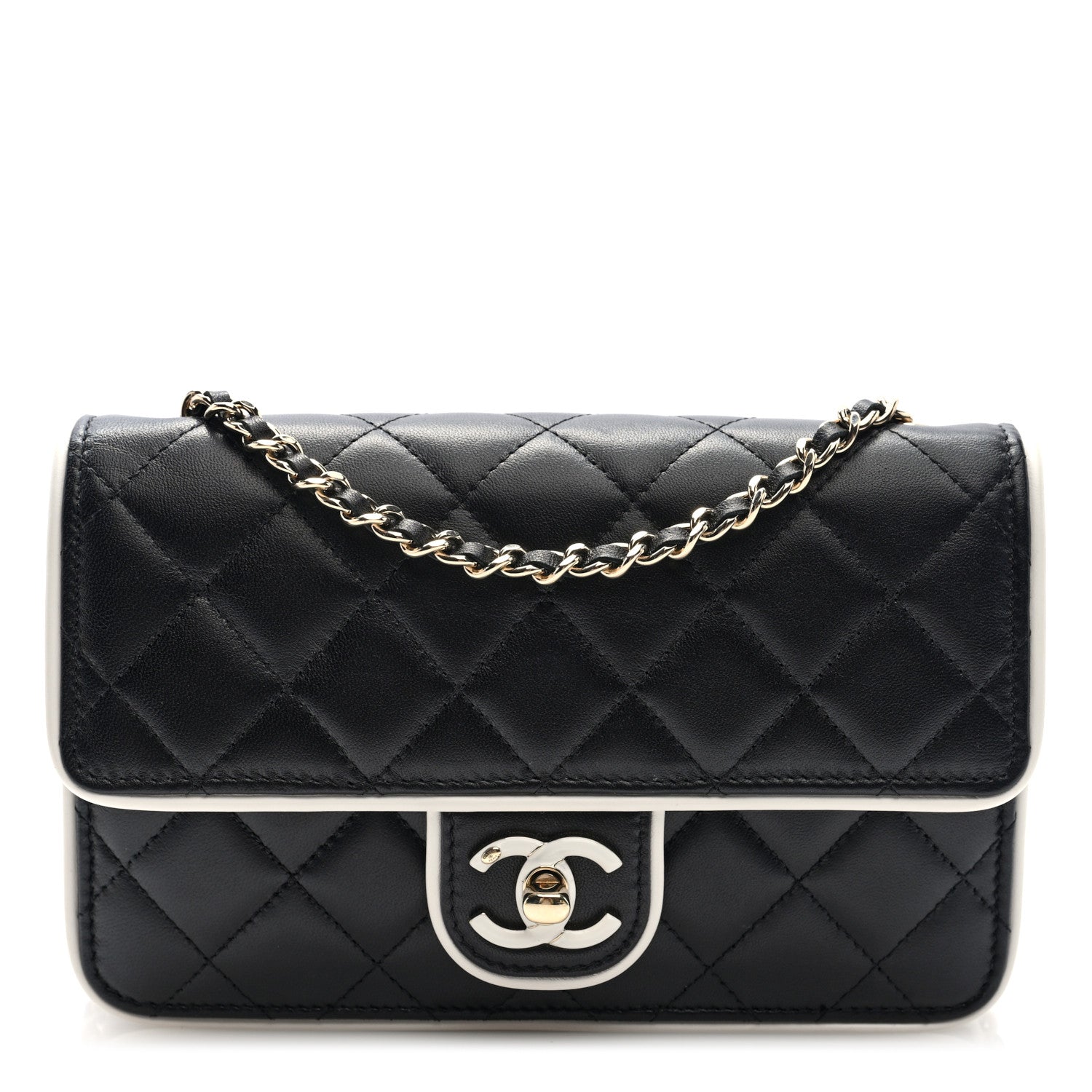 Lambskin Quilted Resin CC Mini Flap Bag Black White