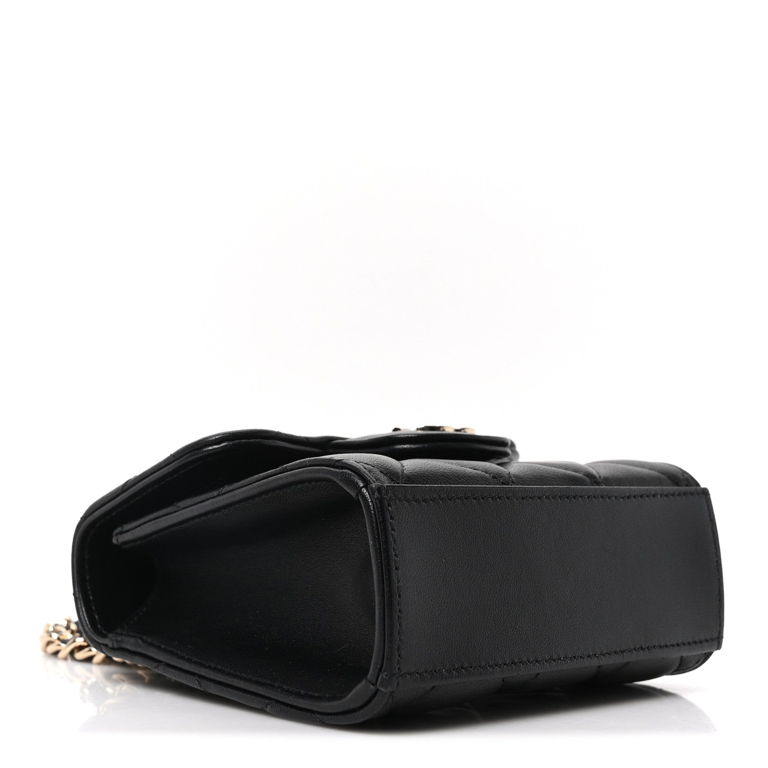 Lambskin Quilted Top Handle Flap Clutch With Chain Black