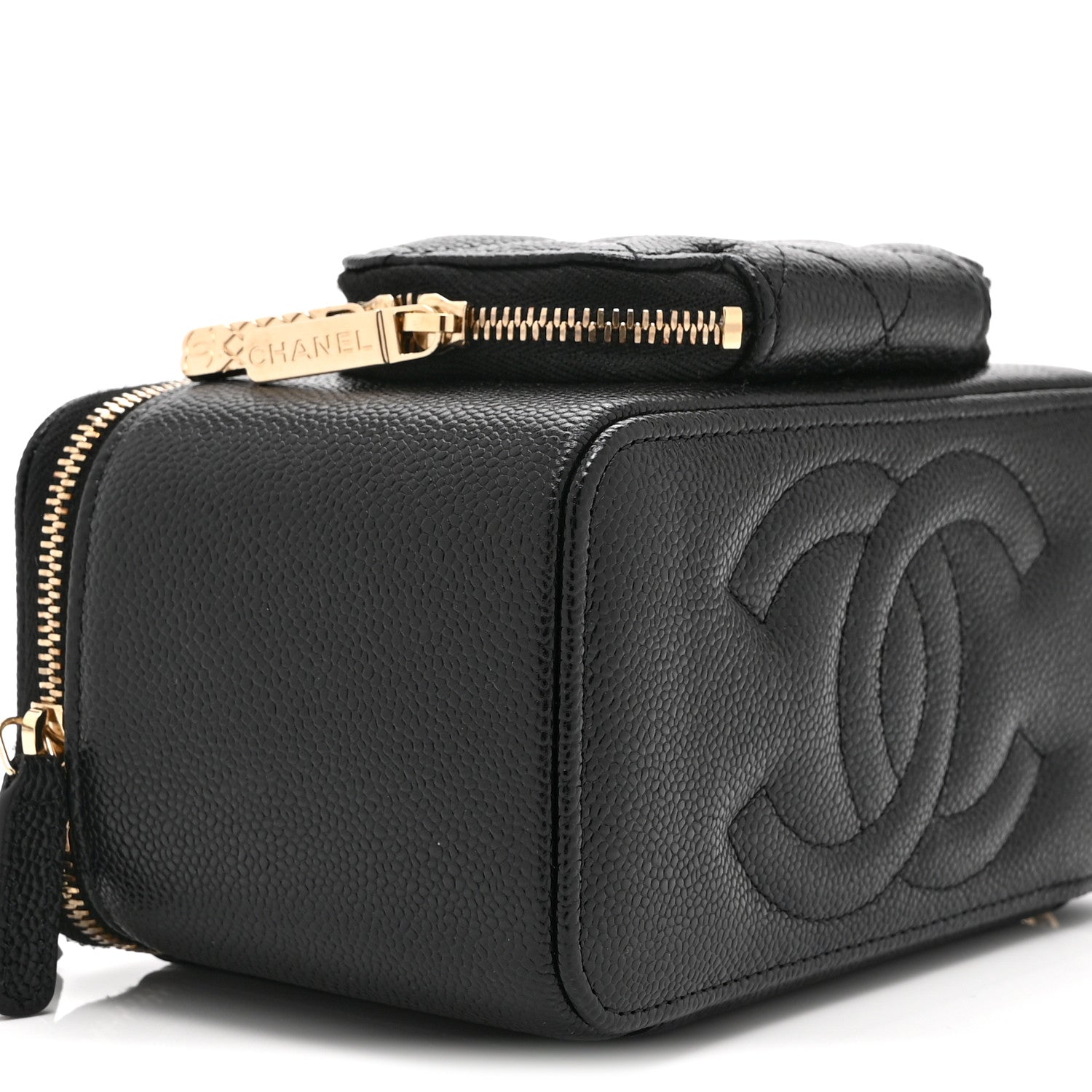 Caviar Quilted Top Handle Pocket Vanity Case Black