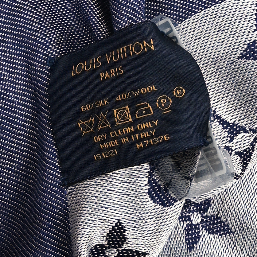 Silk Wool Monogram Denim Shawl Blue