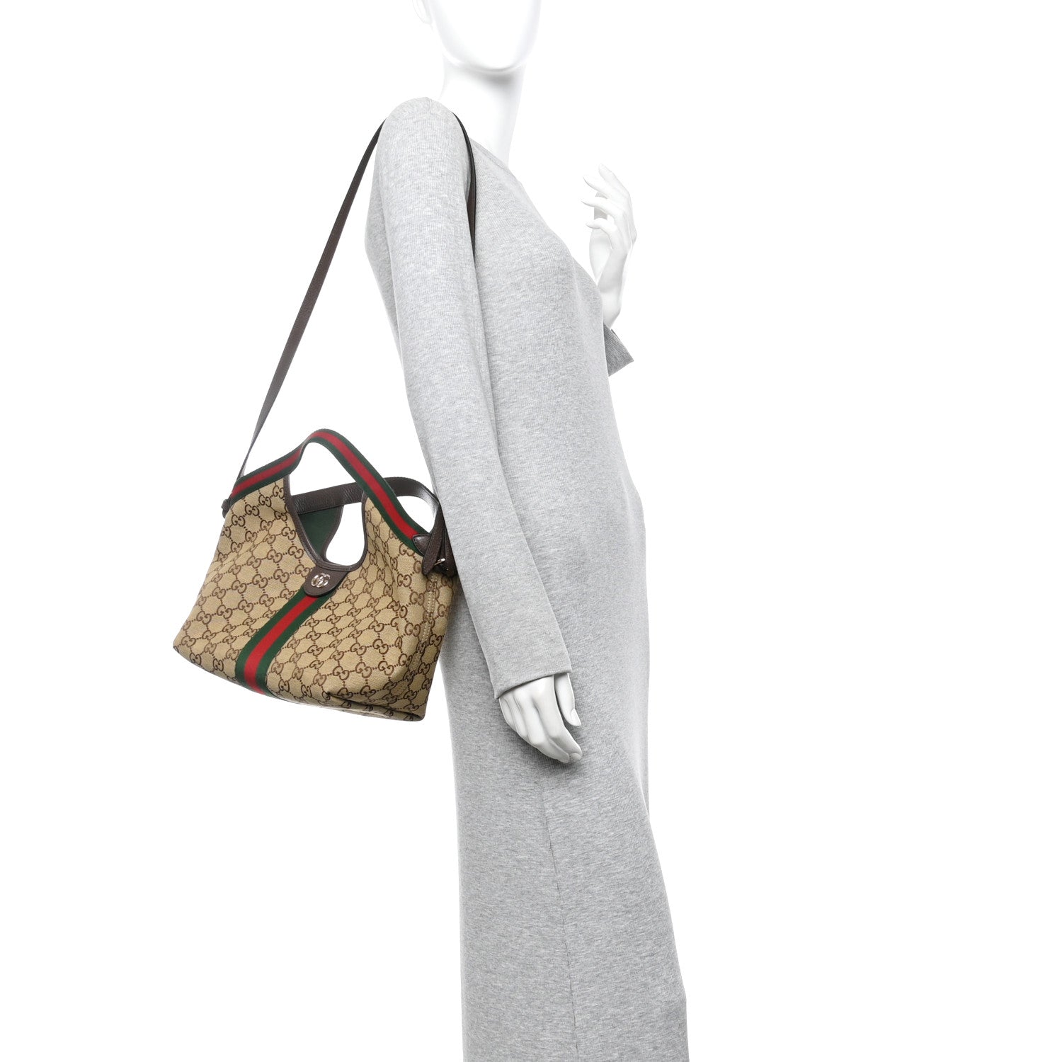 GG Monogram Web Small Giglio Tote Bag Beige Dark Brown