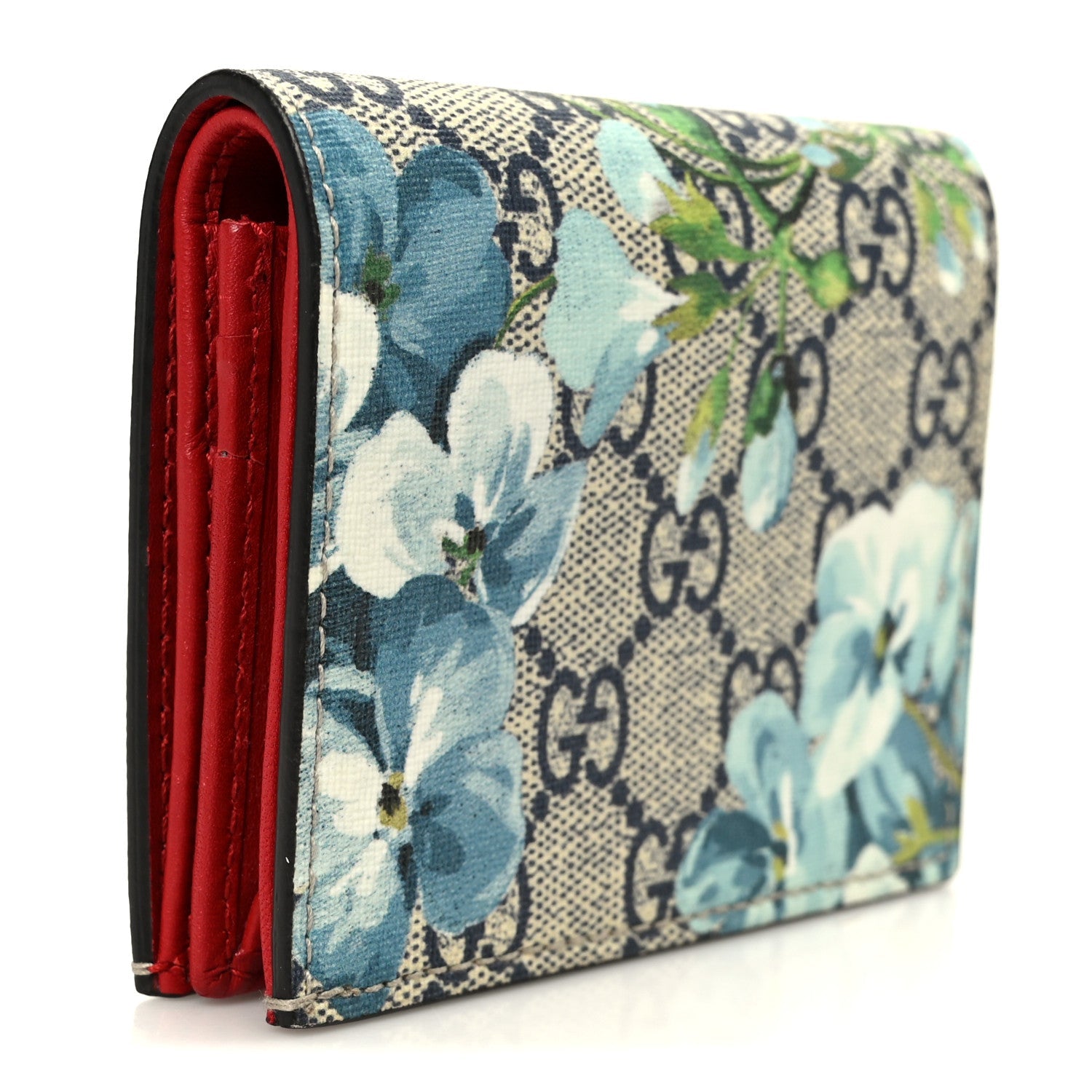 GG Supreme Monogram Blooms Card Case Beige Blue Navy Hibiscus Red