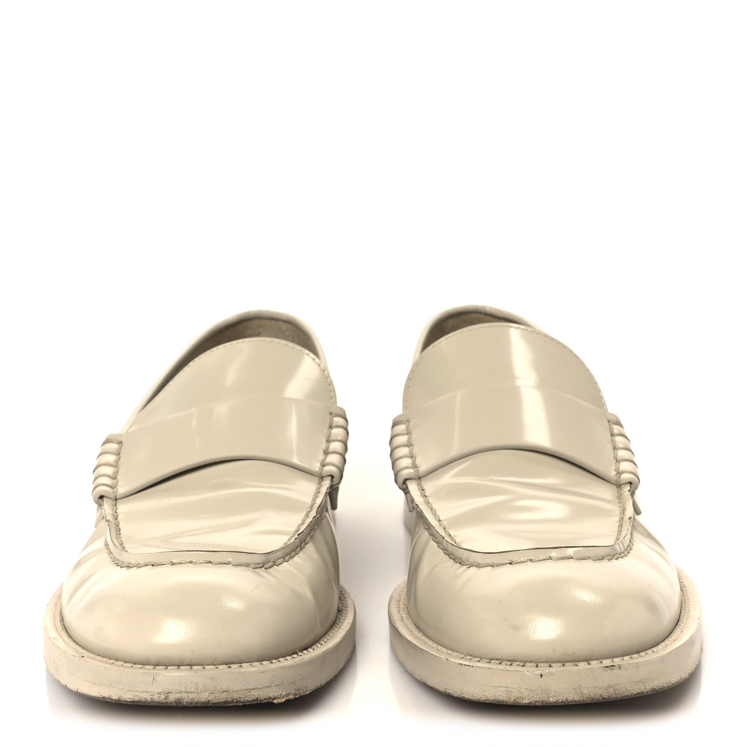 Shiny Calfskin Logo Loafers 38.5 Beige