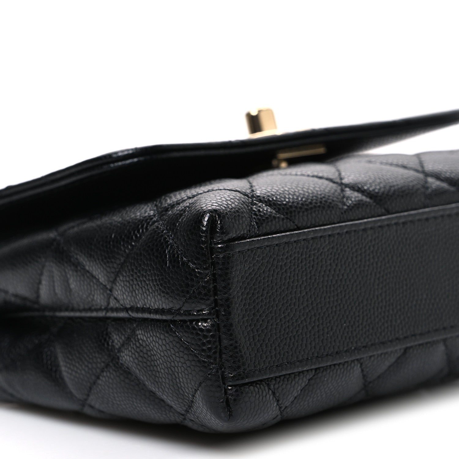 Caviar Quilted Coco Handle Clutch With Chain Black