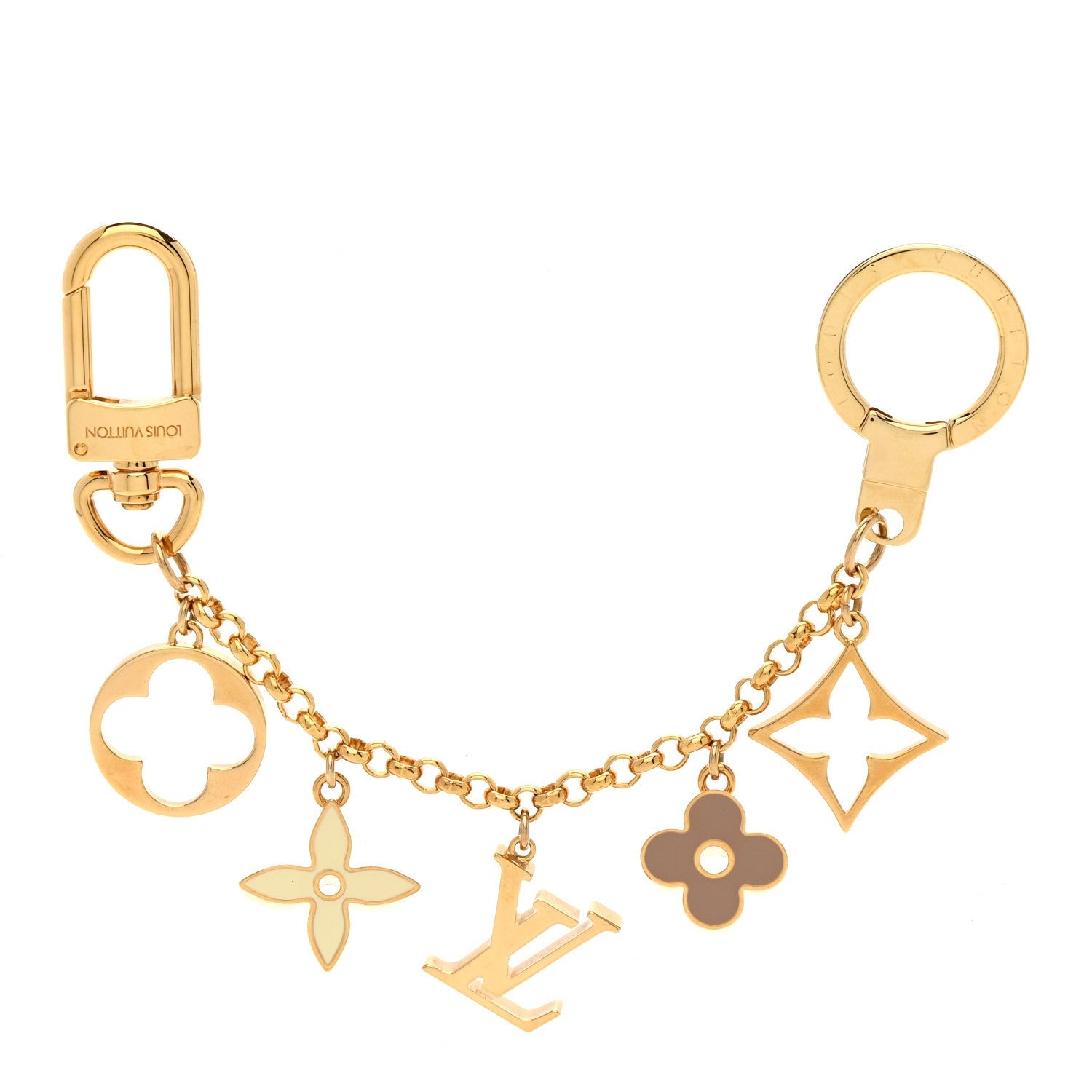 Brass Enamel Fleur De Monogram Bag Charm Chain Gold